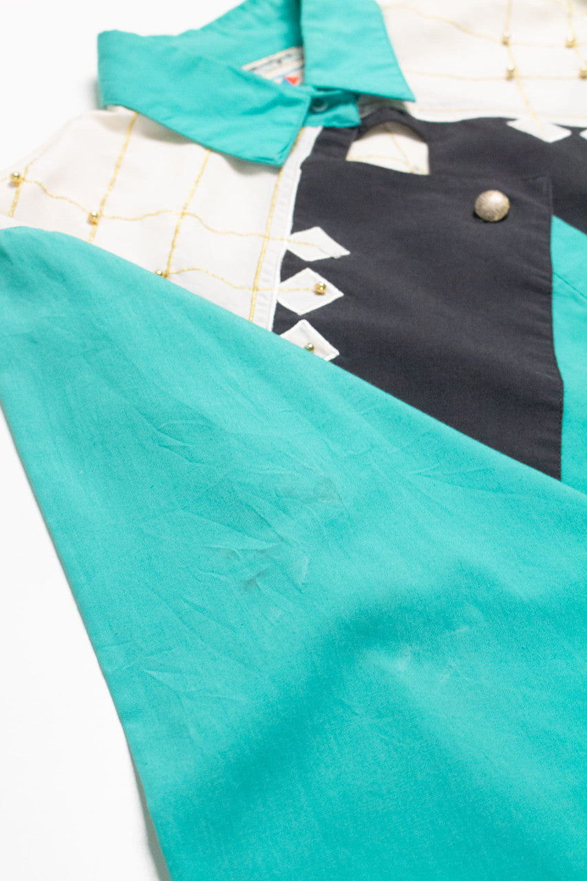 Vintage Teal Western Wrangler Button Up Shirt