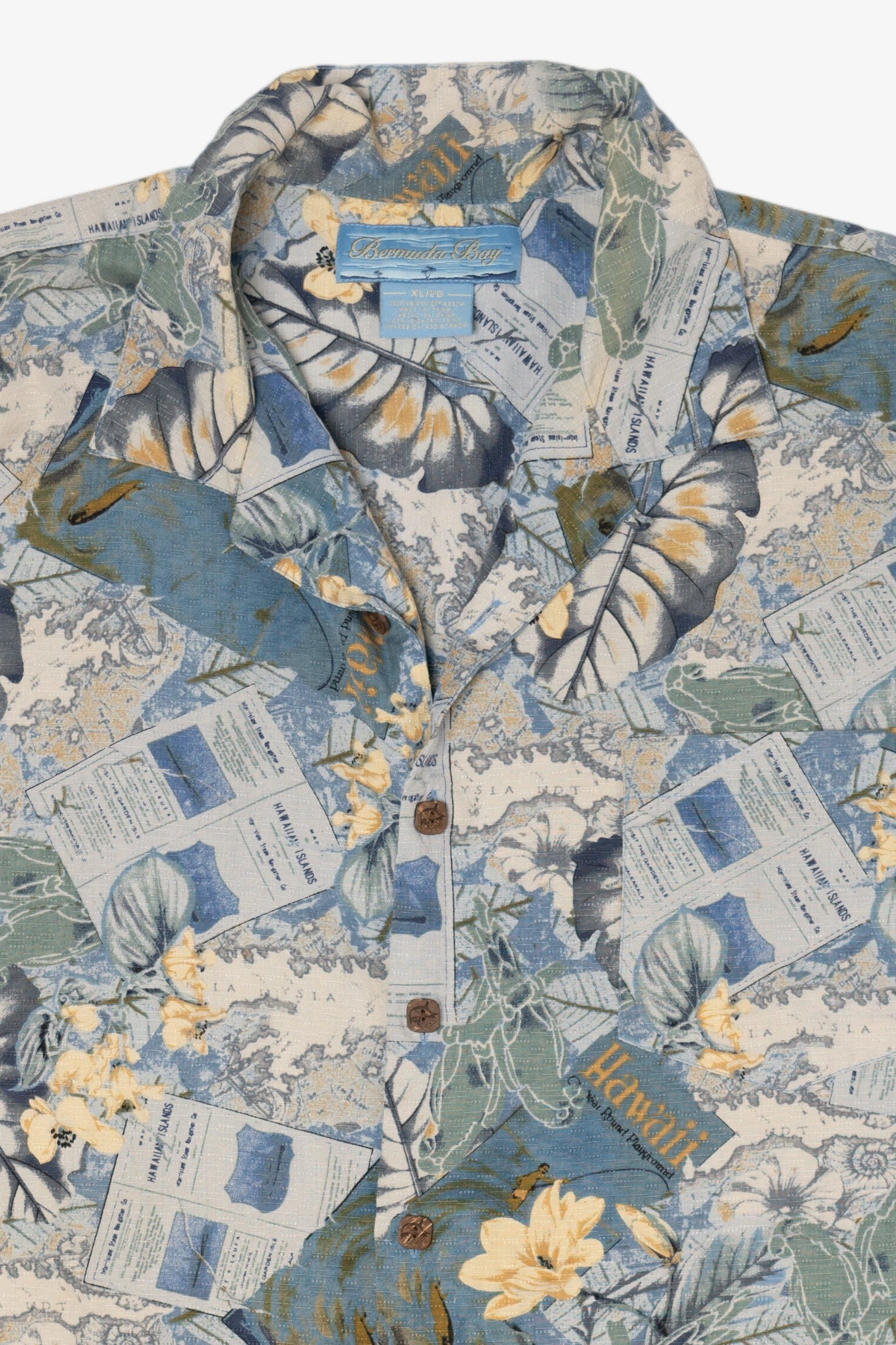 Blue Bermuda Bay Hawaiian Button Up Shirt (2000s)