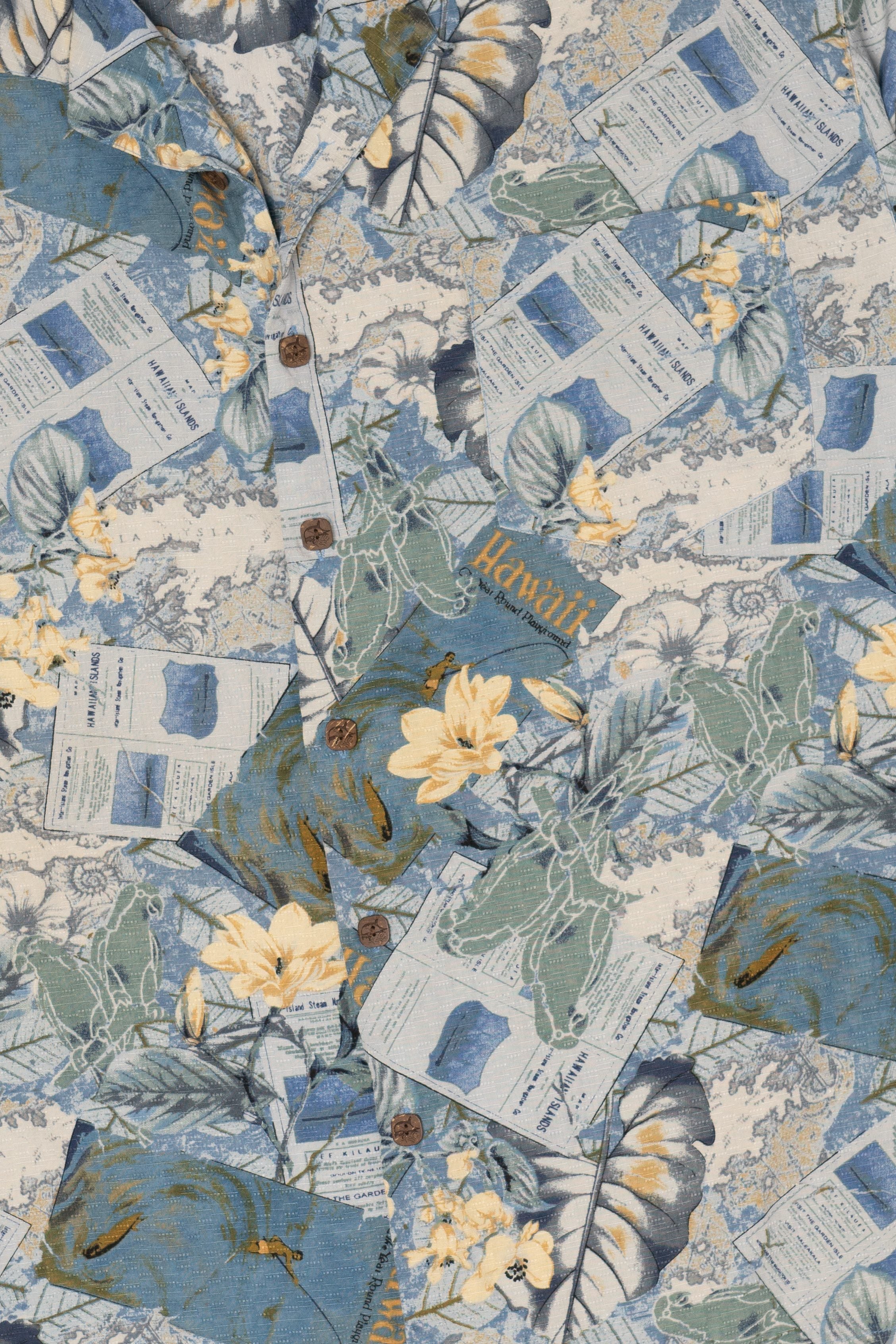 Blue Bermuda Bay Hawaiian Button Up Shirt (2000s)