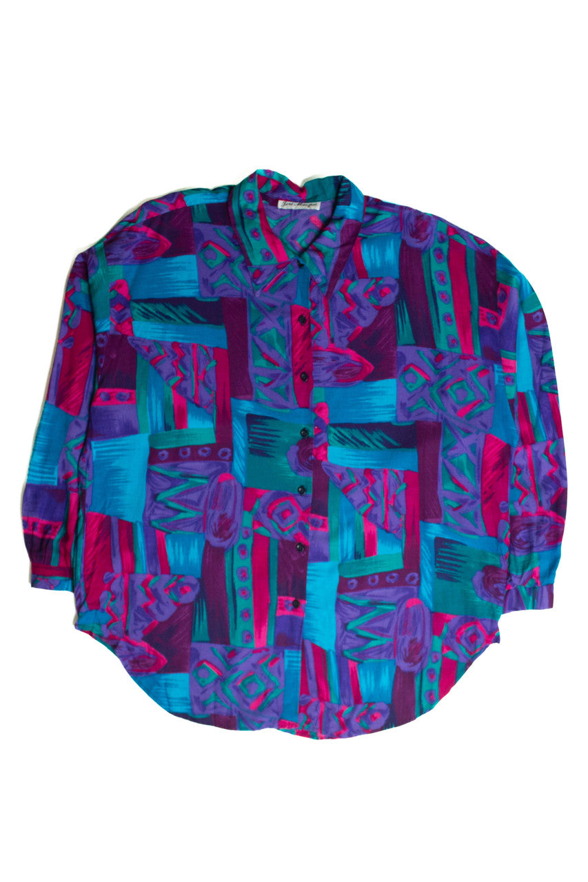 Vintage Teal & Magenta Abstract Button Up Shirt (sz. X-Large)