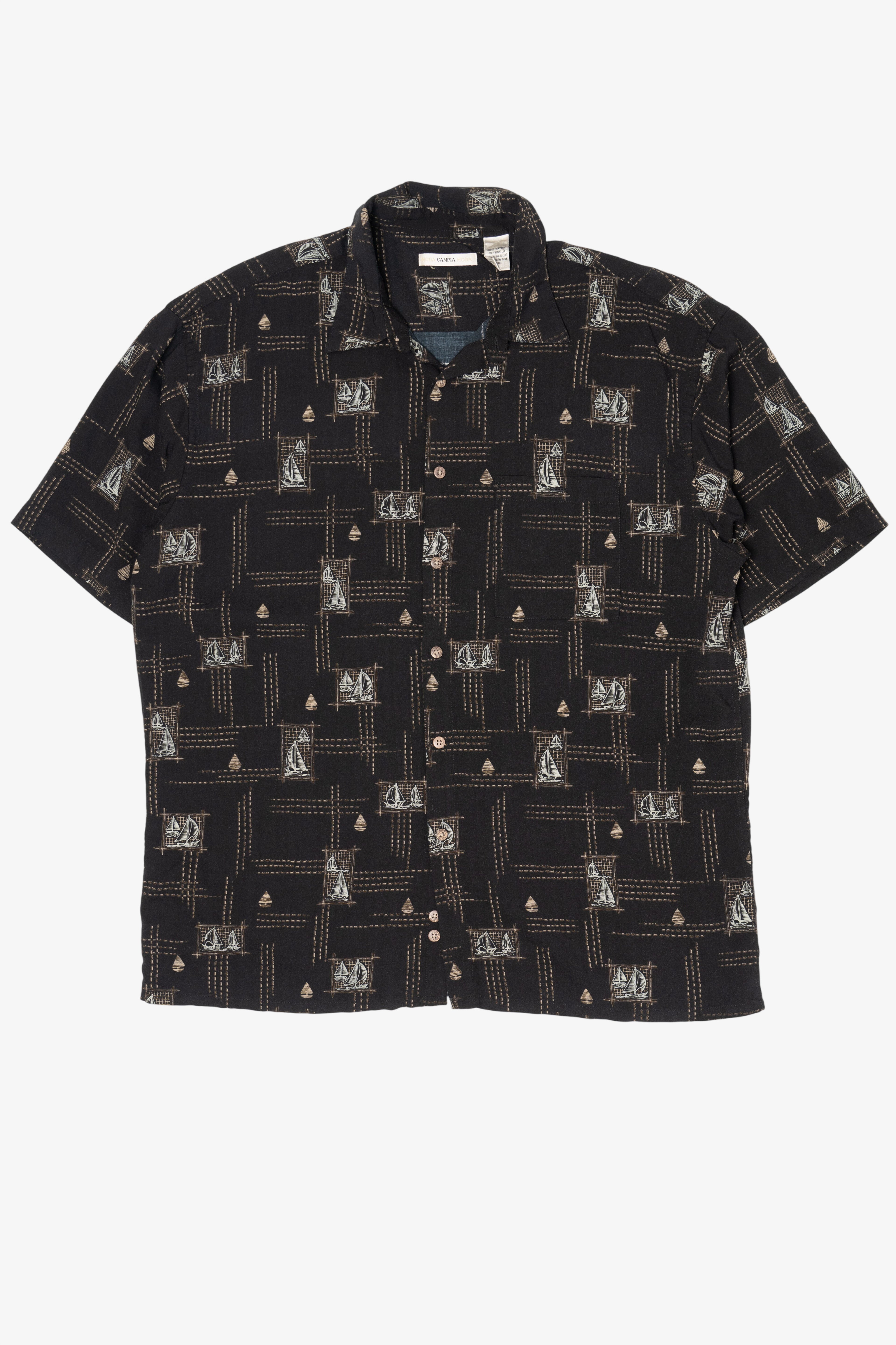 Black Moda Campia Sailboats Button Up Shirt (2000s)