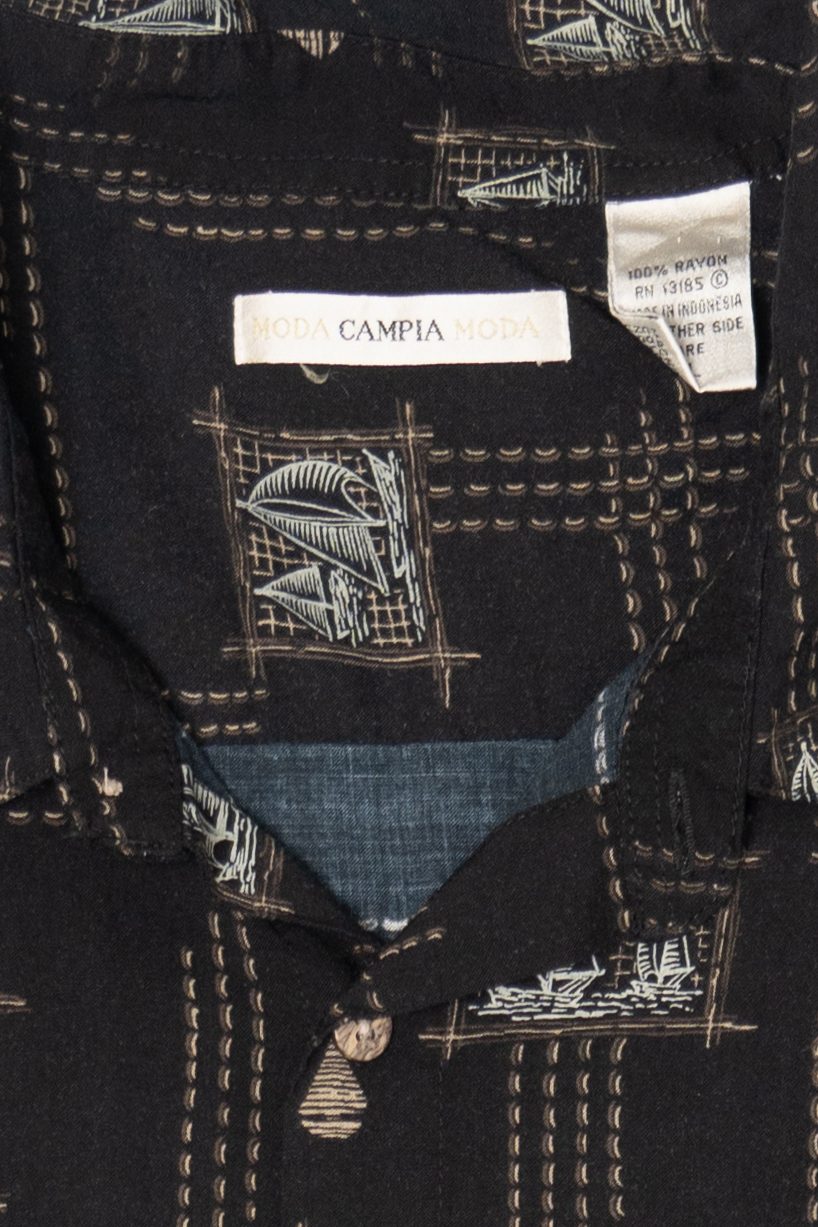 Black Moda Campia Sailboats Button Up Shirt (2000s)