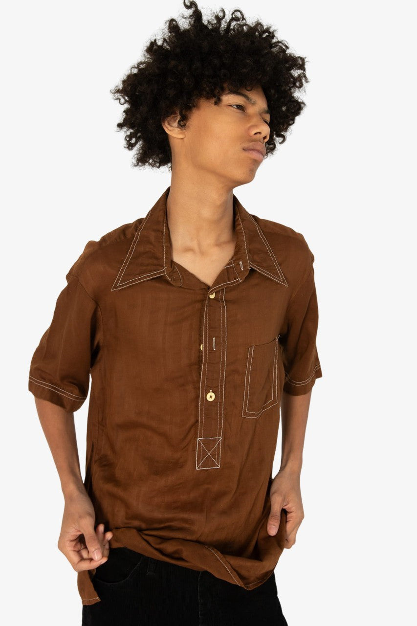 Vintage Brown Half Button Up Shirt (1970s)