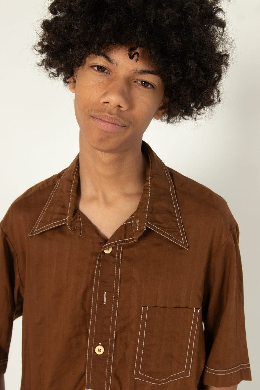 Vintage Brown Half Button Up Shirt (1970s)