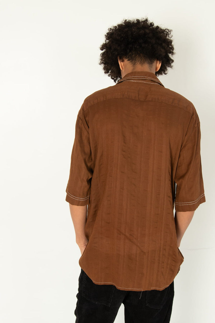 Vintage Brown Half Button Up Shirt (1970s)