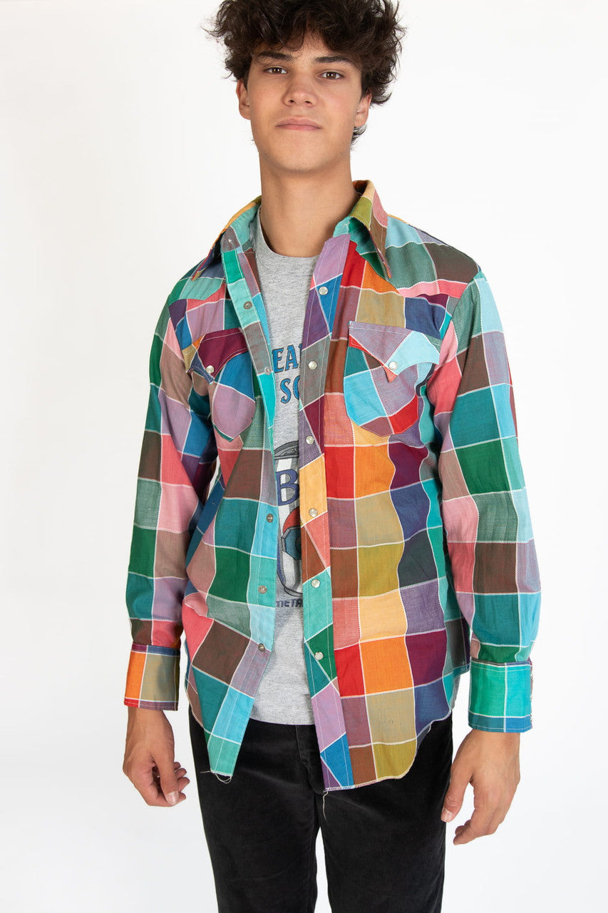 Vintage Western Rainbow Plaid Button Up Shirt (1970s)