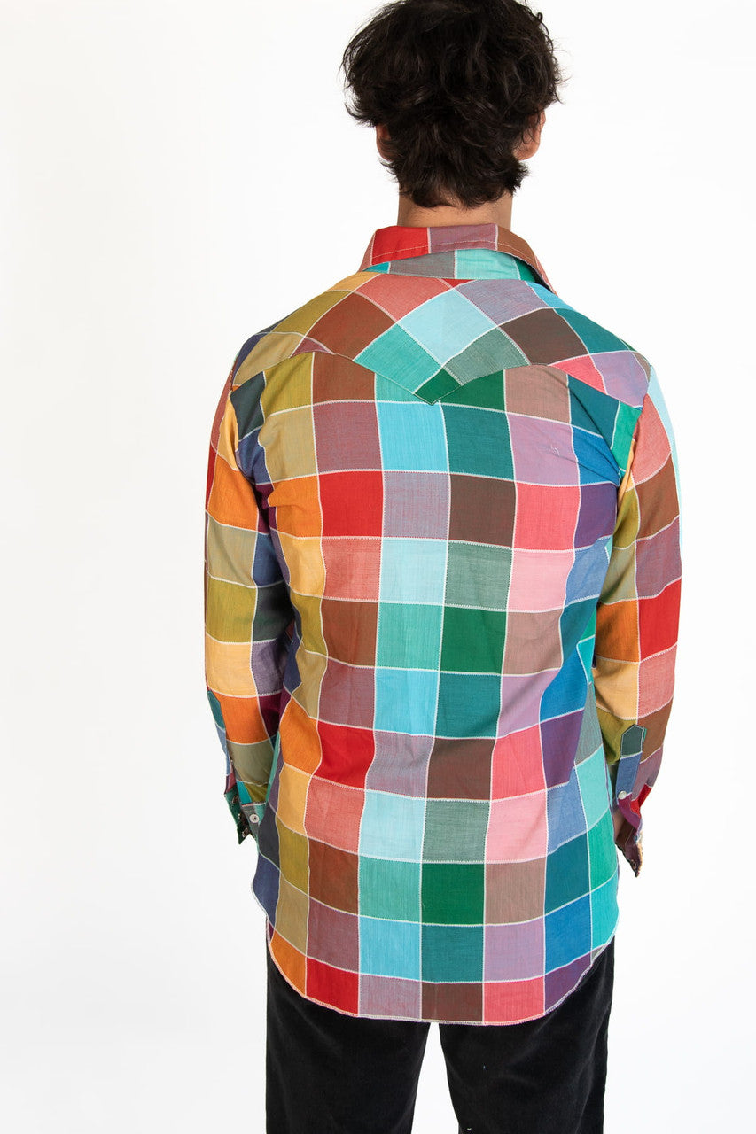 Vintage Western Rainbow Plaid Button Up Shirt (1970s)