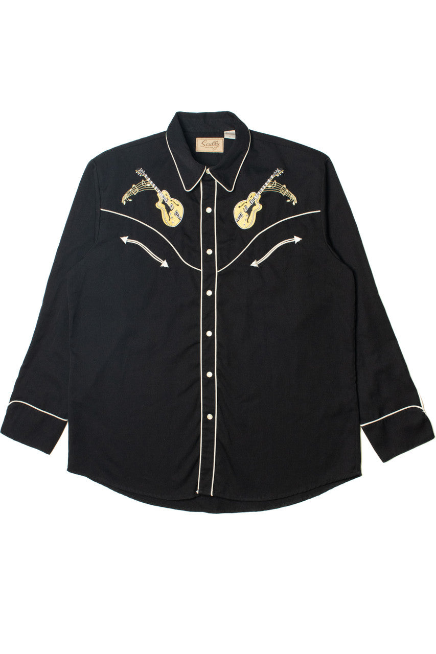 Scully Embroidered Guitar & Cadillac Pearl Snap Button Up Shirt