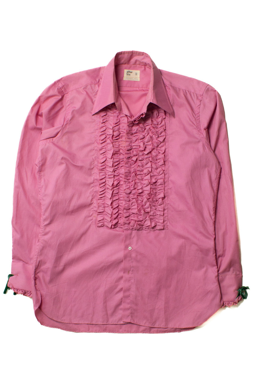 Vintage Pink Ruffled Tuxedo Button Up Shirt (1970s)