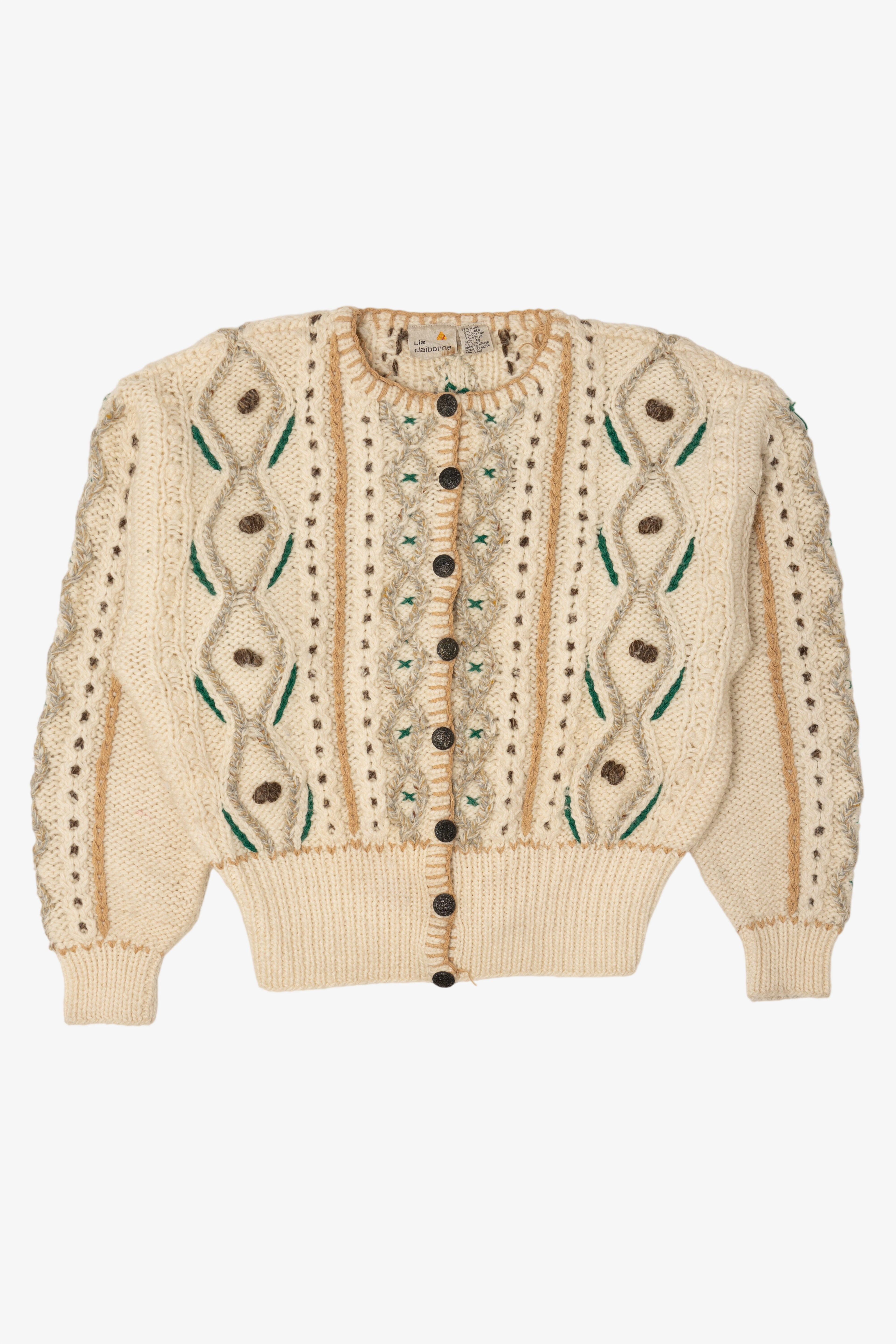 Vintage Ivory Liz Claiborne Embroidered Cardigan (1980s)