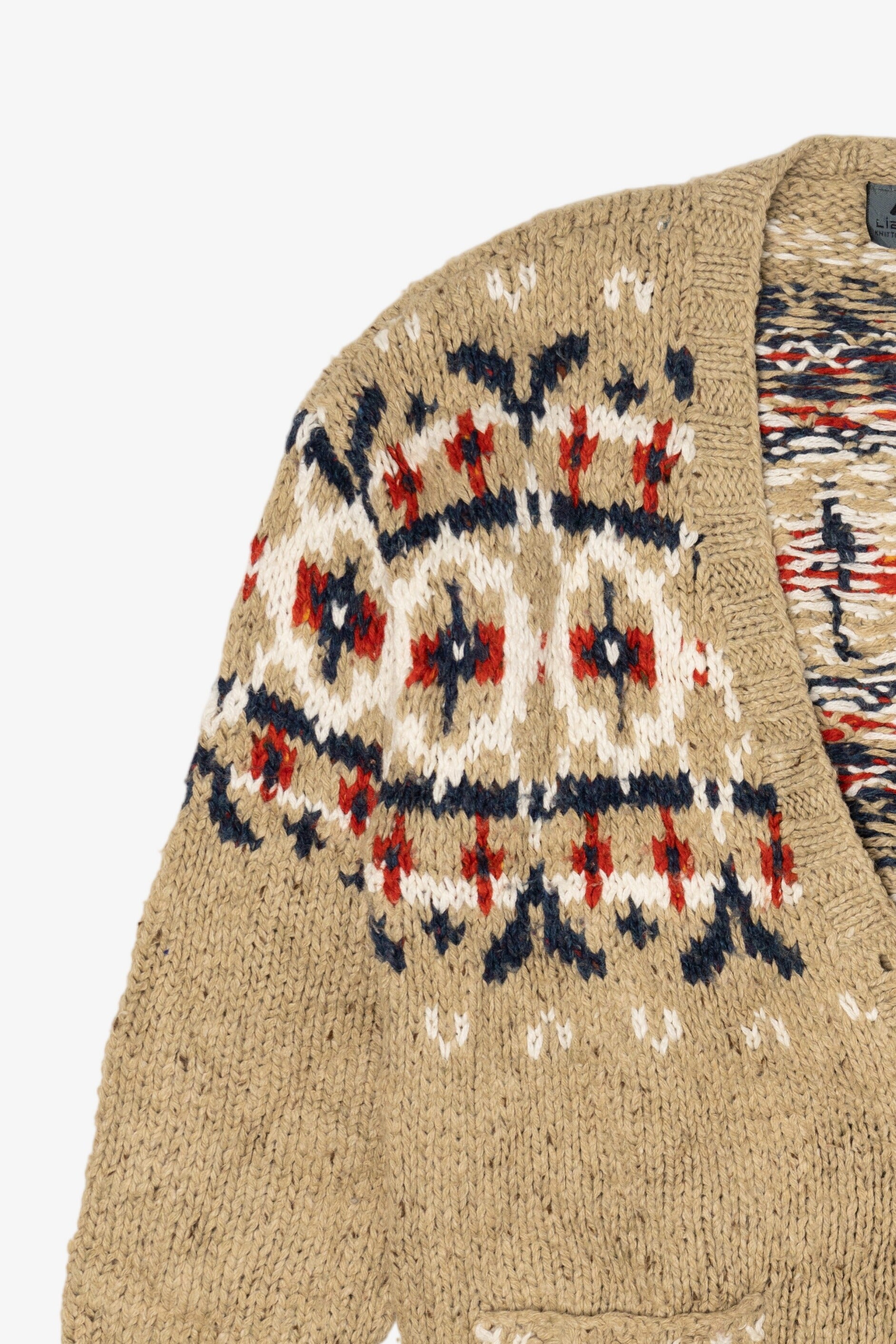 Vintage Hand Knit Beige Lizwear Cardigan Sweater (1990s)