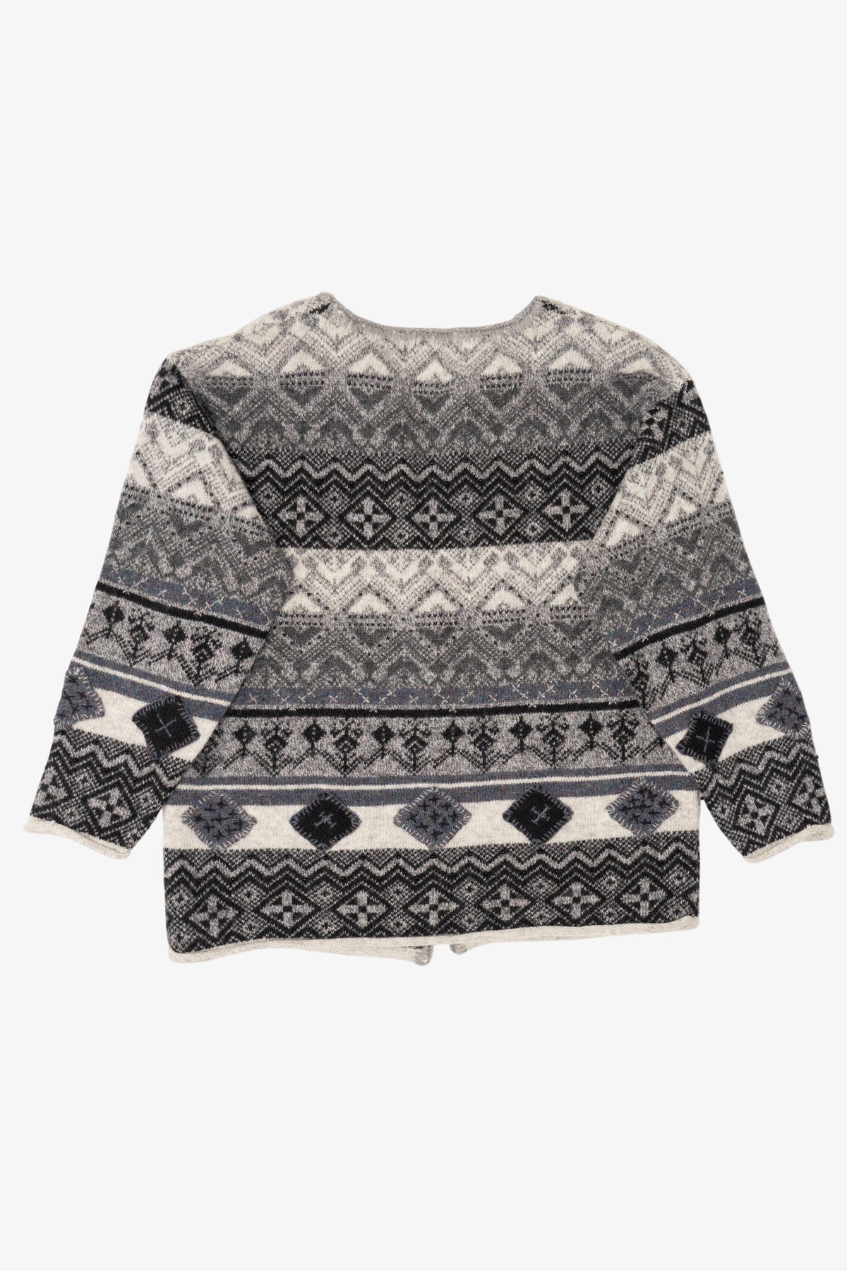 Vintage Hand Embroidered Gray Northern Isles Cardigan Sweater (1990s)