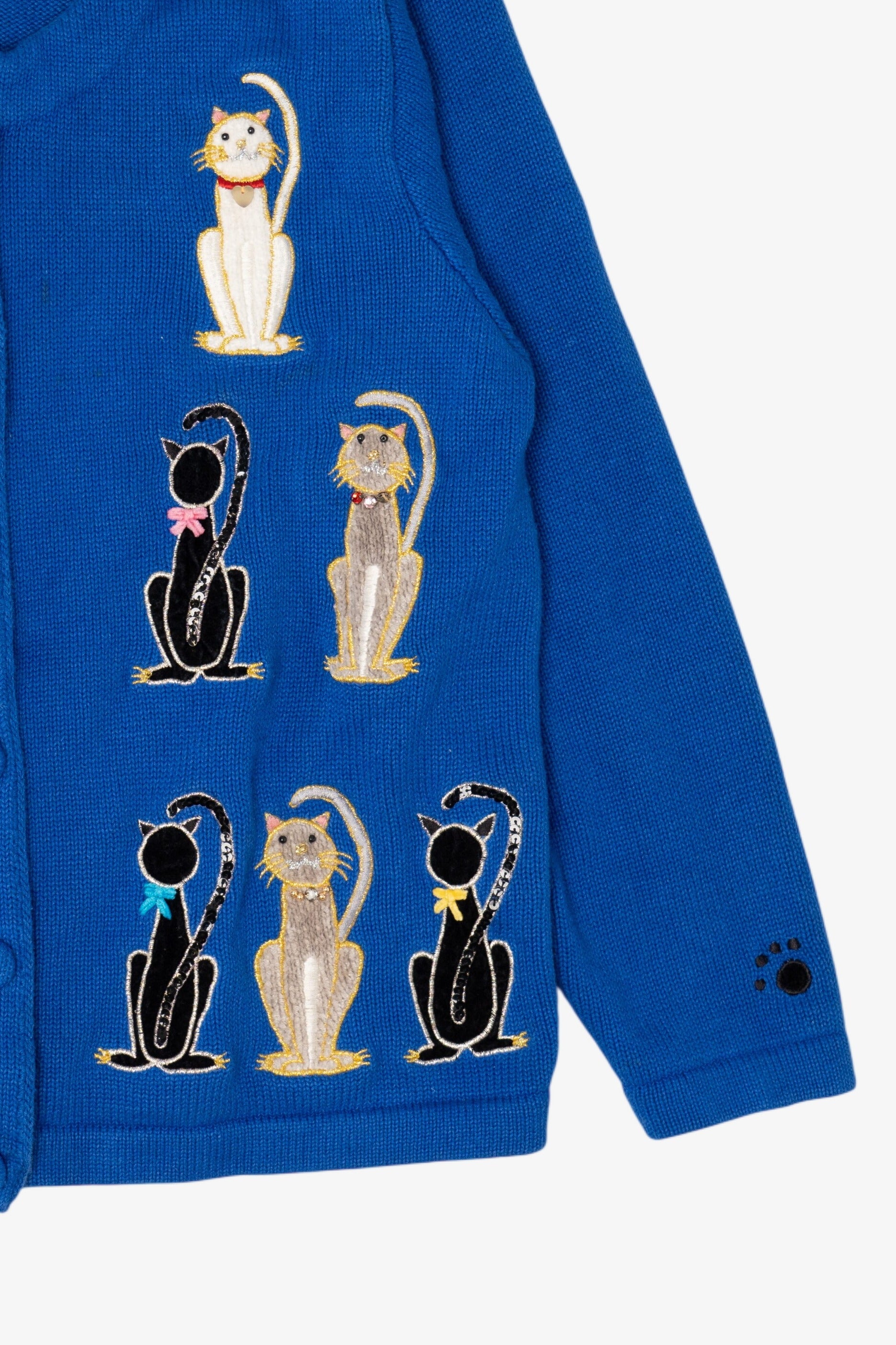 Vintage Blue Berek Cats Cardigan Sweater (1990s)