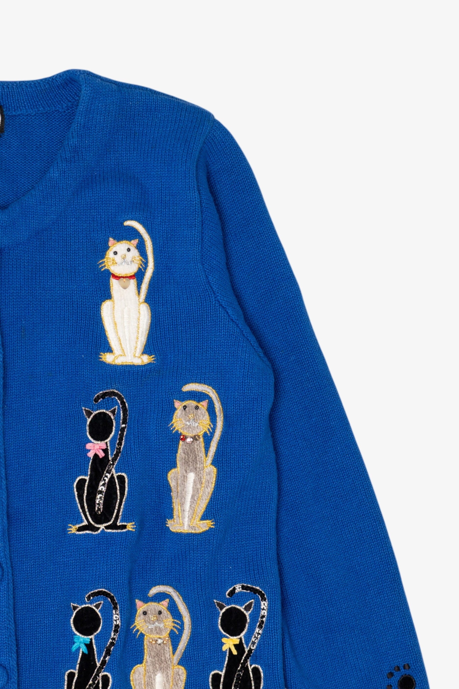 Vintage Blue Berek Cats Cardigan Sweater (1990s)