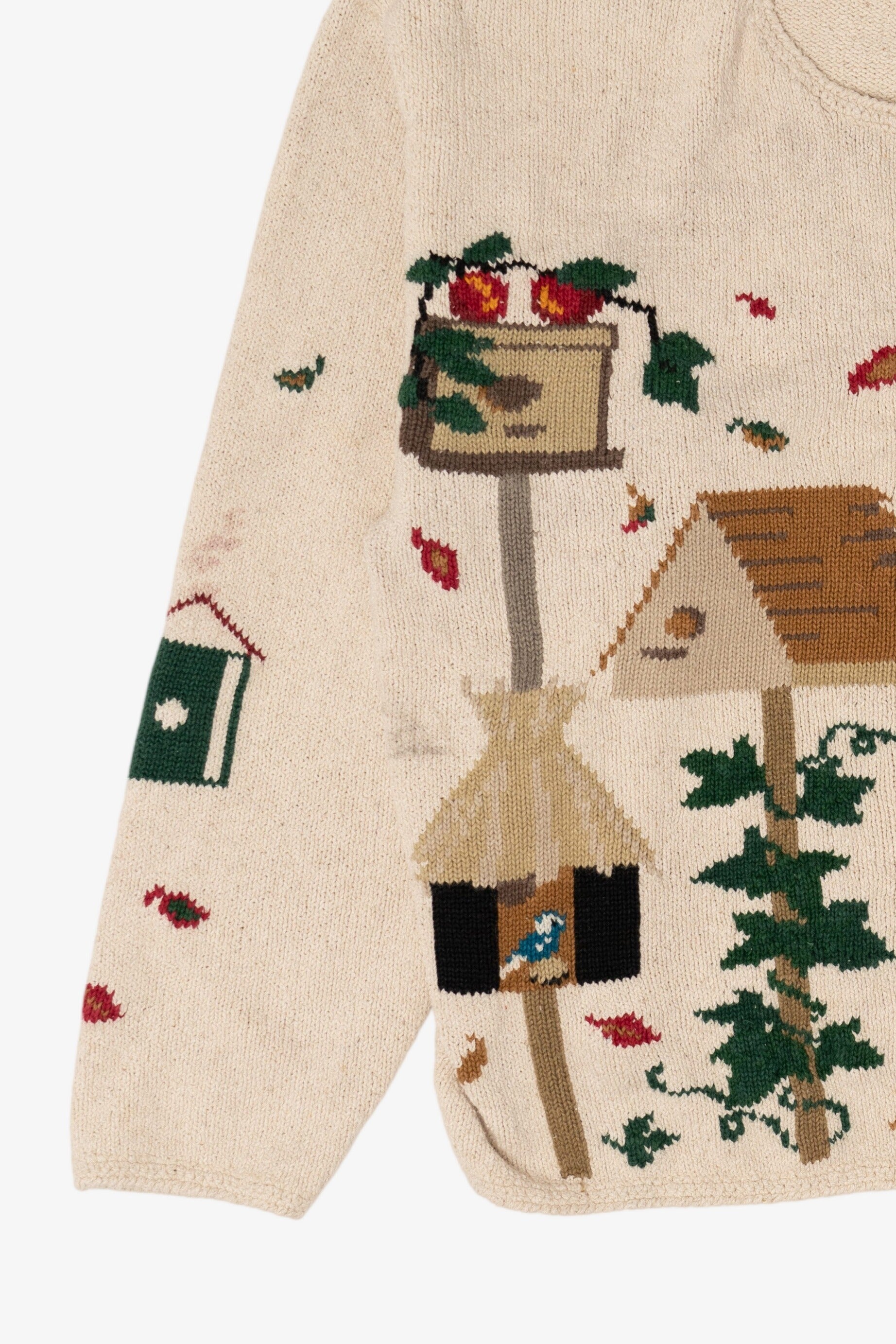 Vintage Beige Woolrich Birdhouses Cardigan Sweater (1990s)