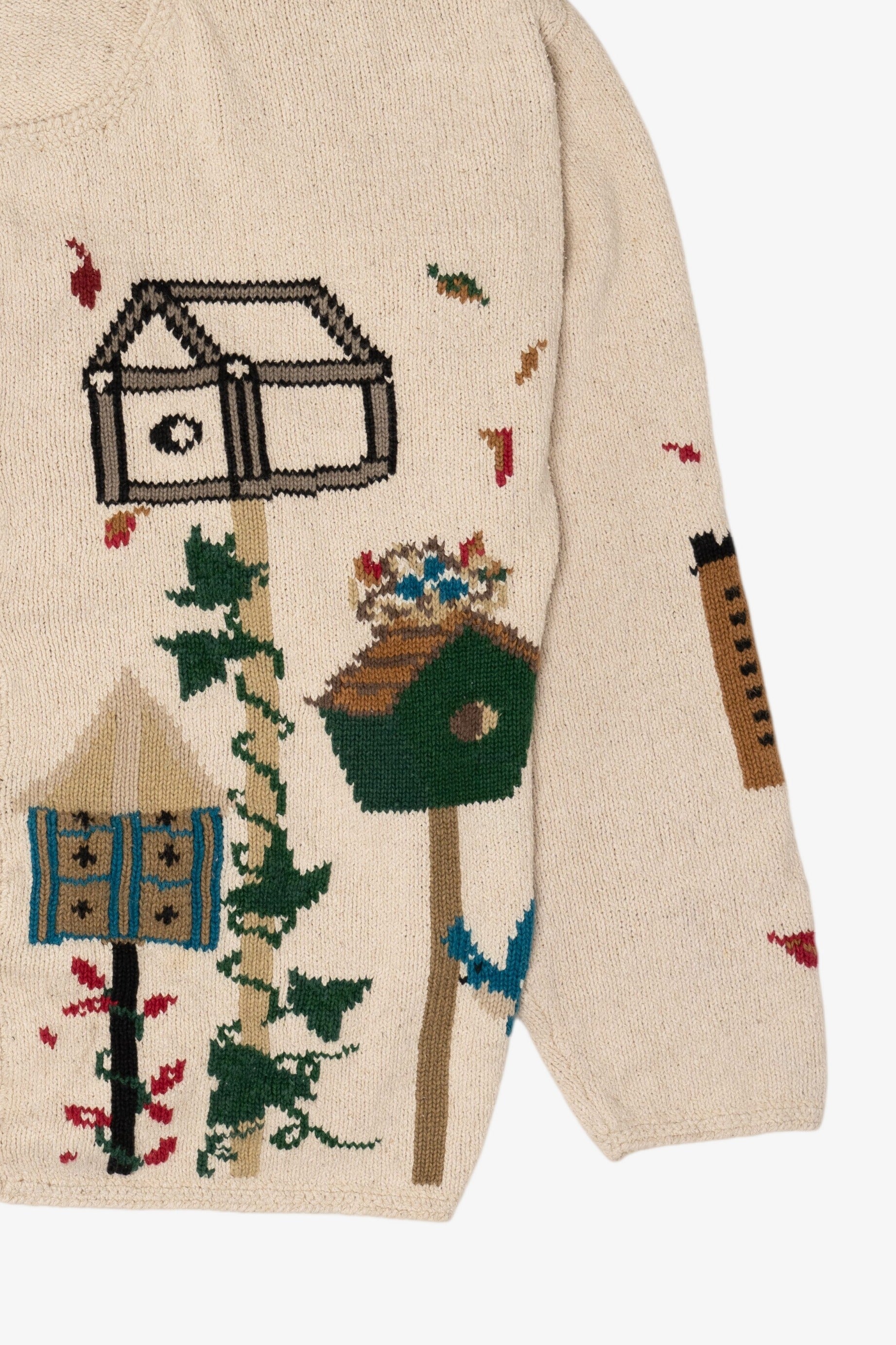 Vintage Beige Woolrich Birdhouses Cardigan Sweater (1990s)