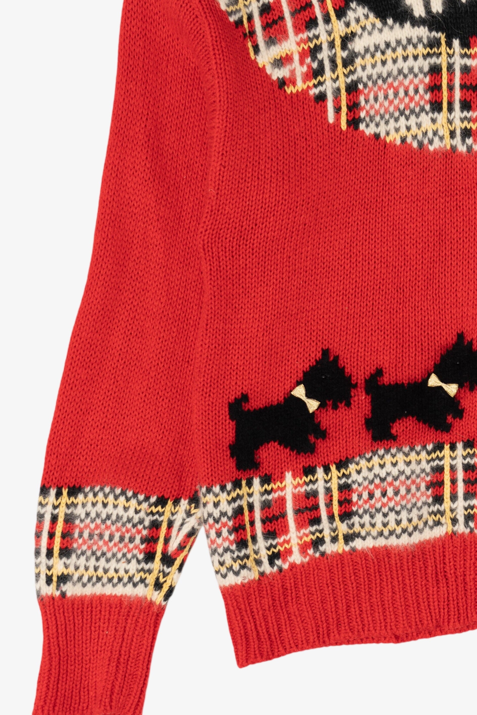Vintage Hand Knit Red Talbots Scottie Dogs Cardigan Sweater (1990s)
