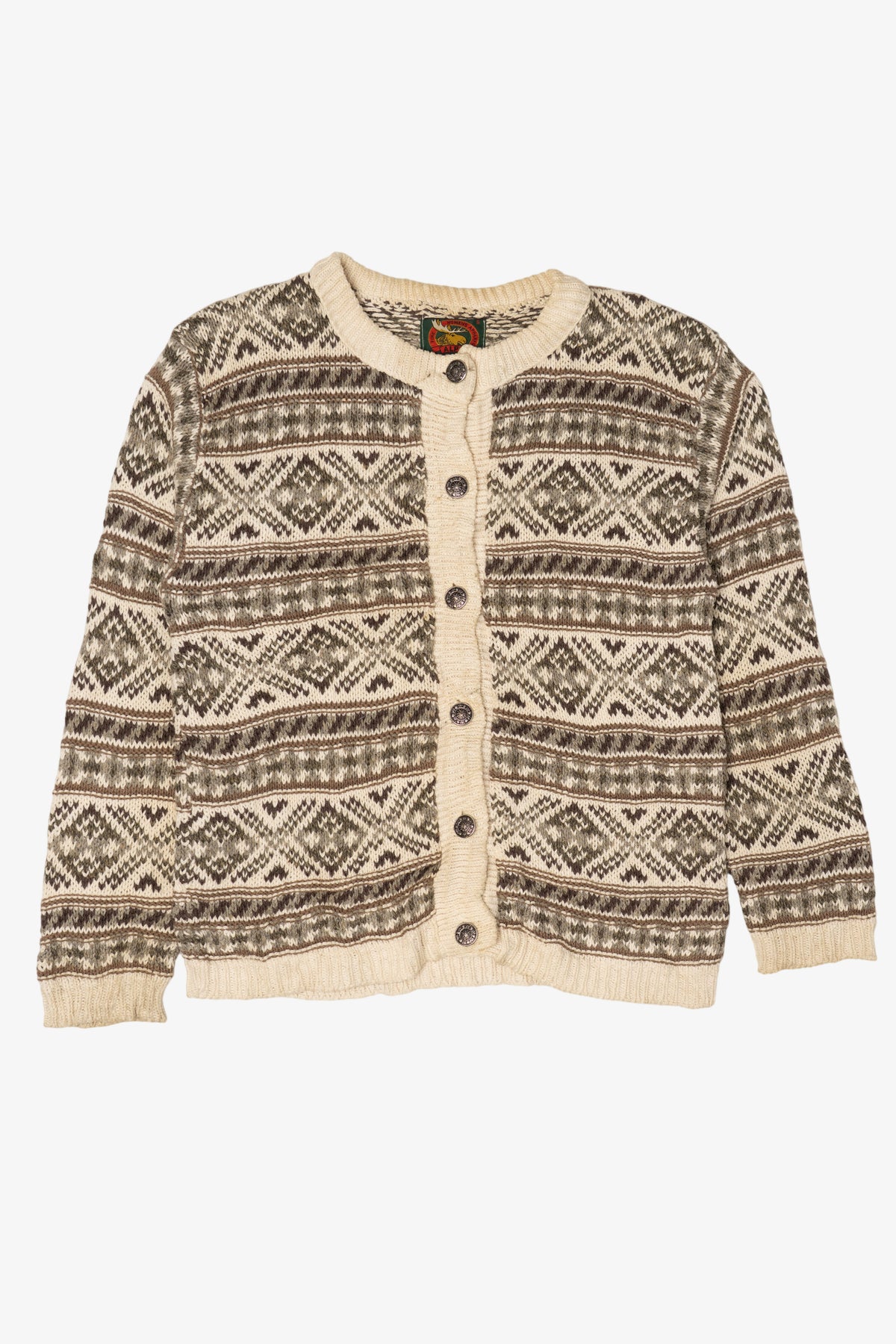 Vintage Beige Alps Geometric Fair Isle Cardigan Sweater (1990s)