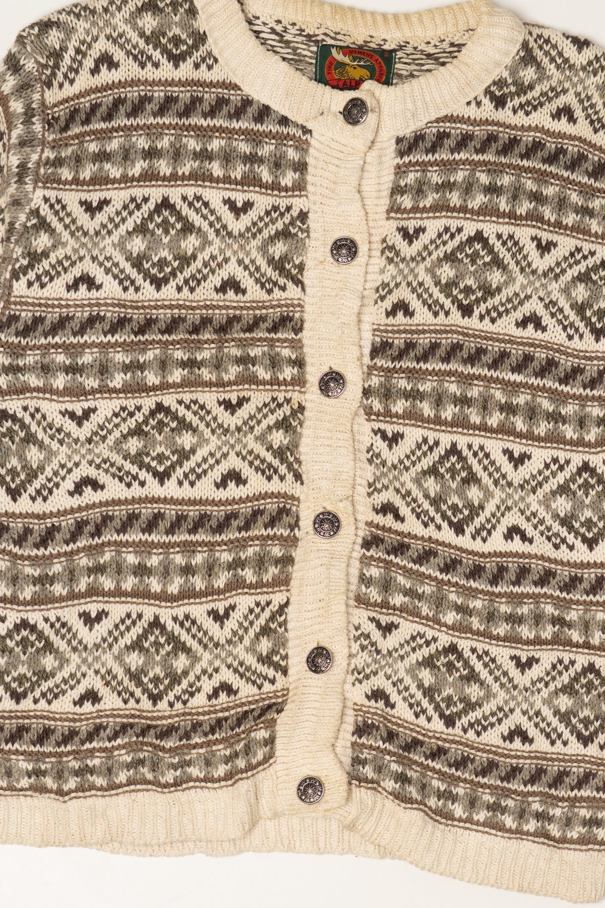 Vintage Beige Alps Geometric Fair Isle Cardigan Sweater (1990s)
