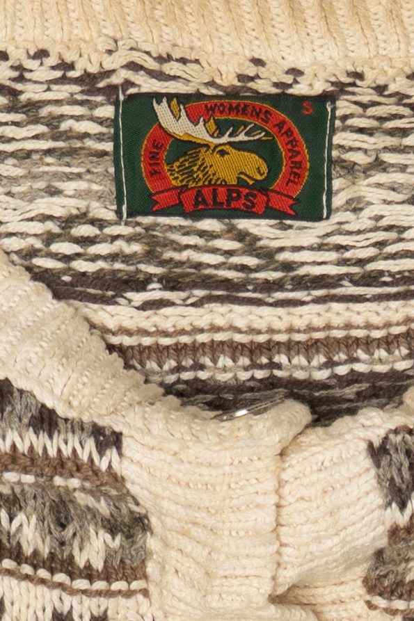 Vintage Beige Alps Geometric Fair Isle Cardigan Sweater (1990s)