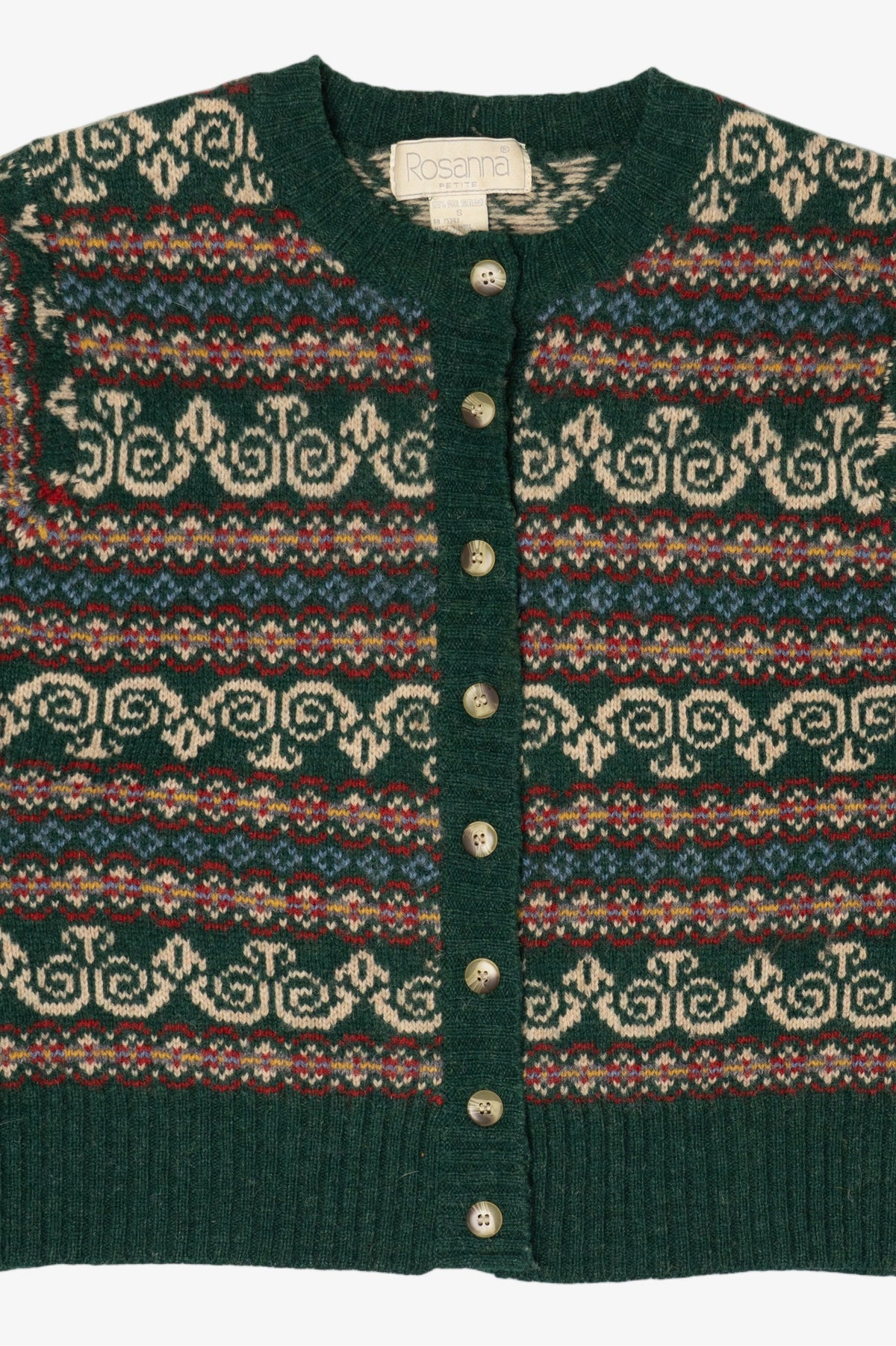Vintage Green Rosanna Fair Isle Cardigan Sweater (1980s)