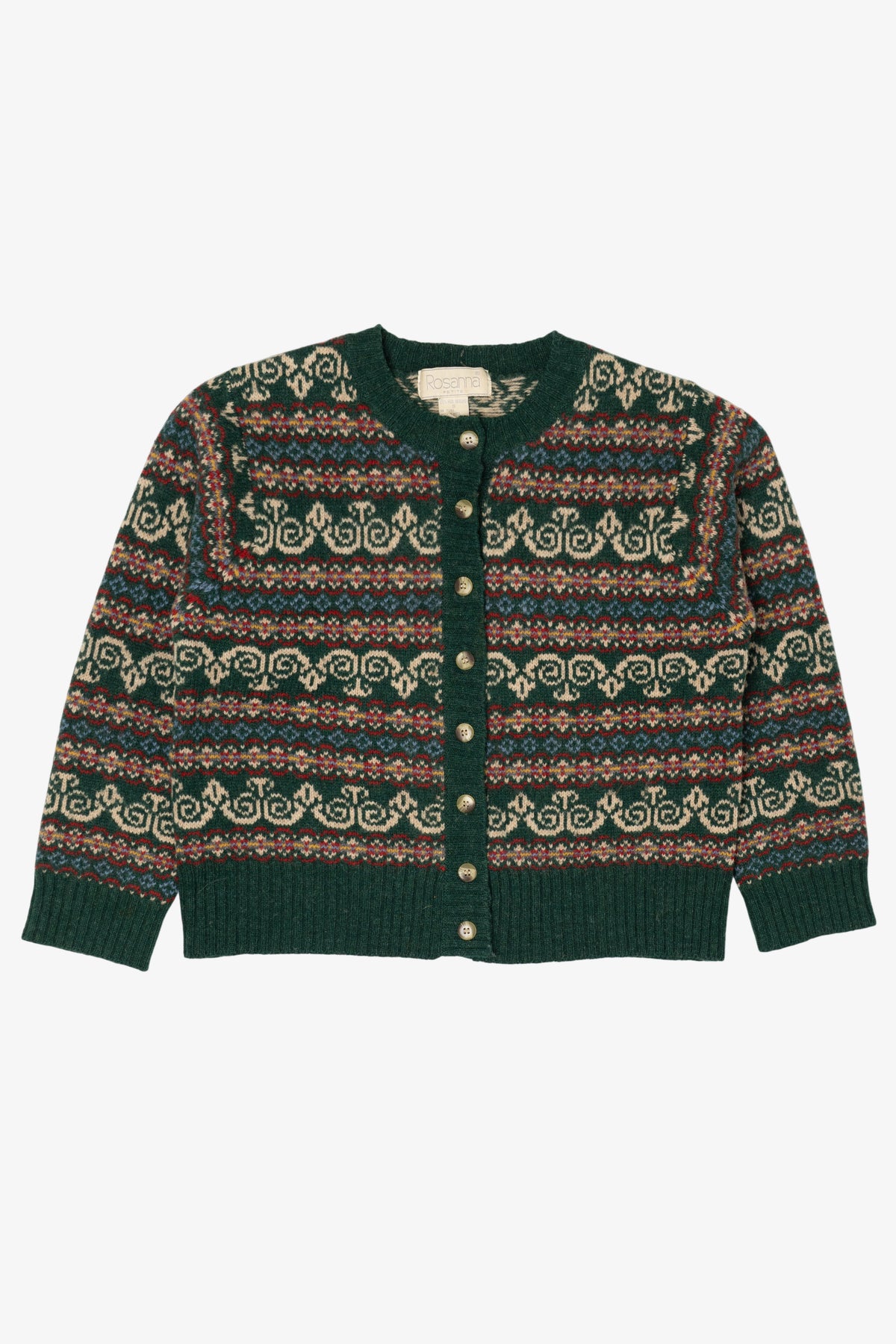 Vintage Green Rosanna Fair Isle Cardigan Sweater (1980s)