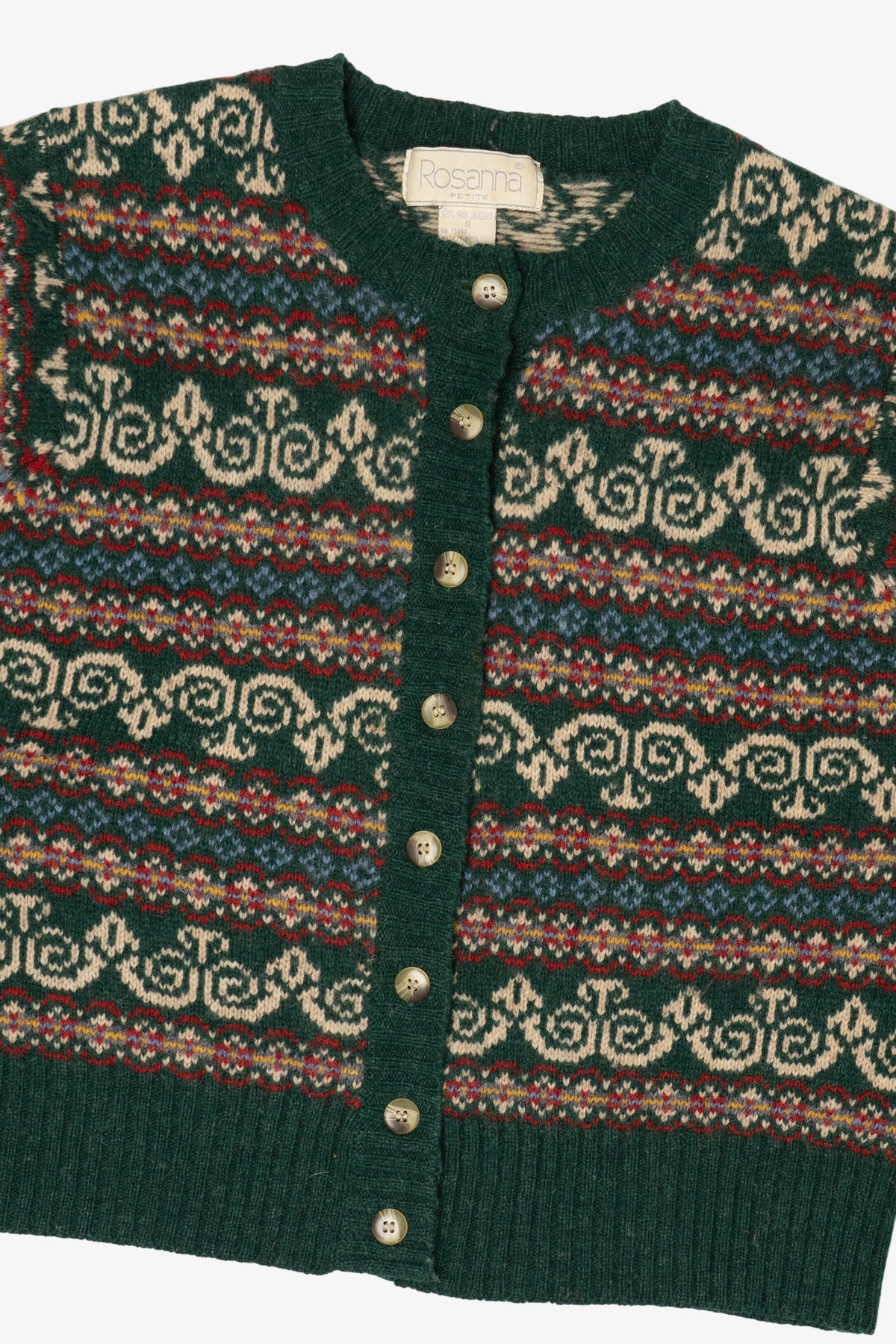Vintage Green Rosanna Fair Isle Cardigan Sweater (1980s)