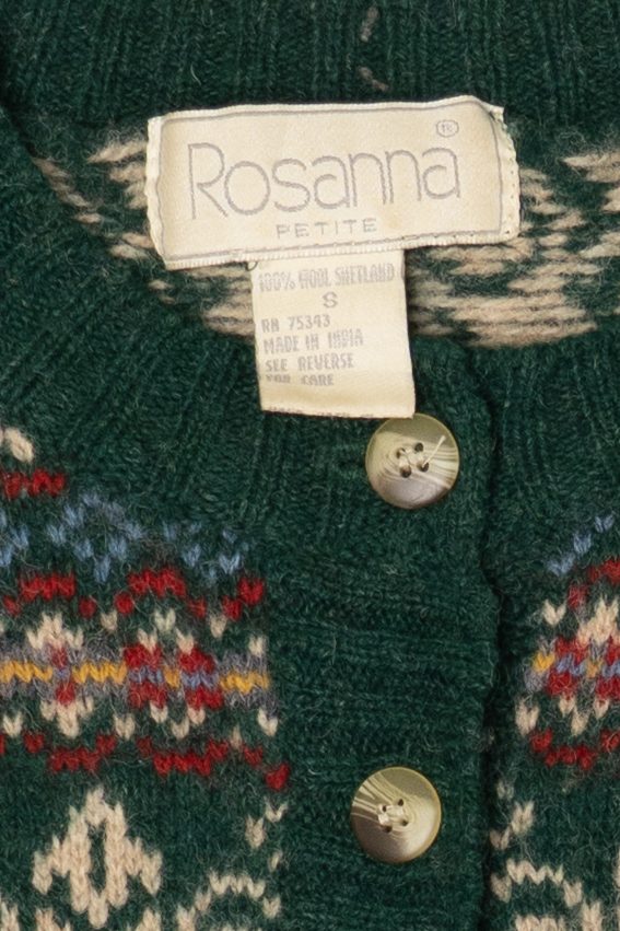 Vintage Green Rosanna Fair Isle Cardigan Sweater (1980s)