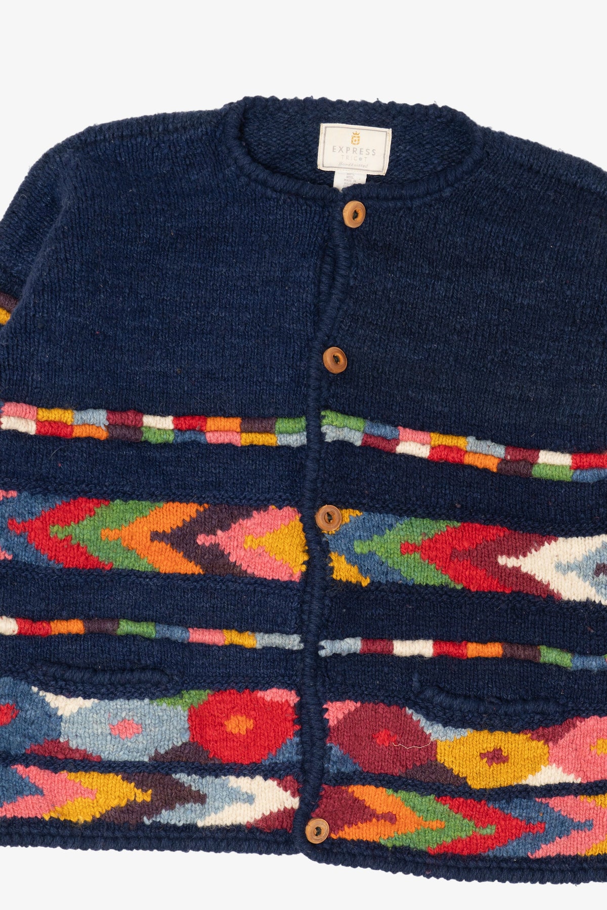 Vintage Hand Knit Express Cardigan Sweater (1990s)