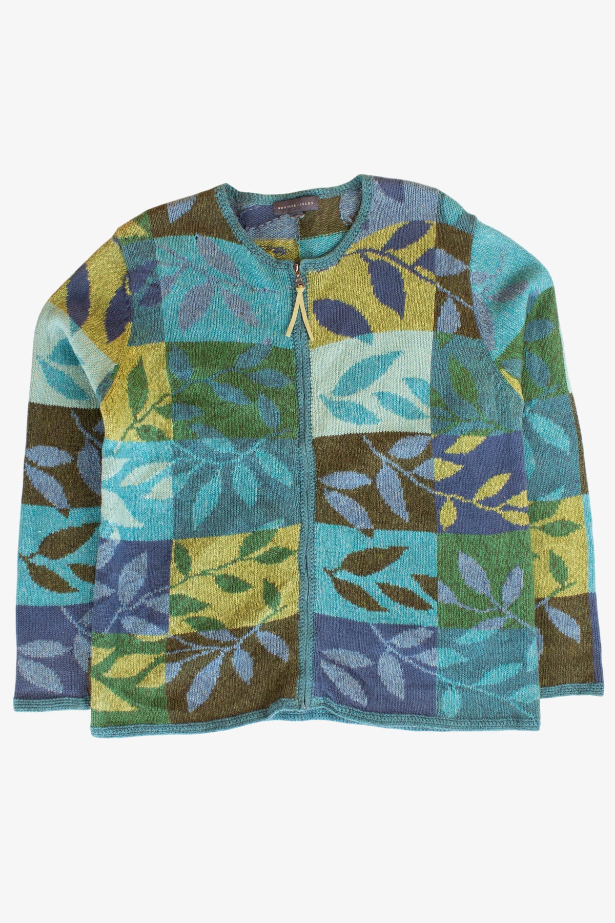 Vintage Leafy Squares Cardigan Sweater (2000s)