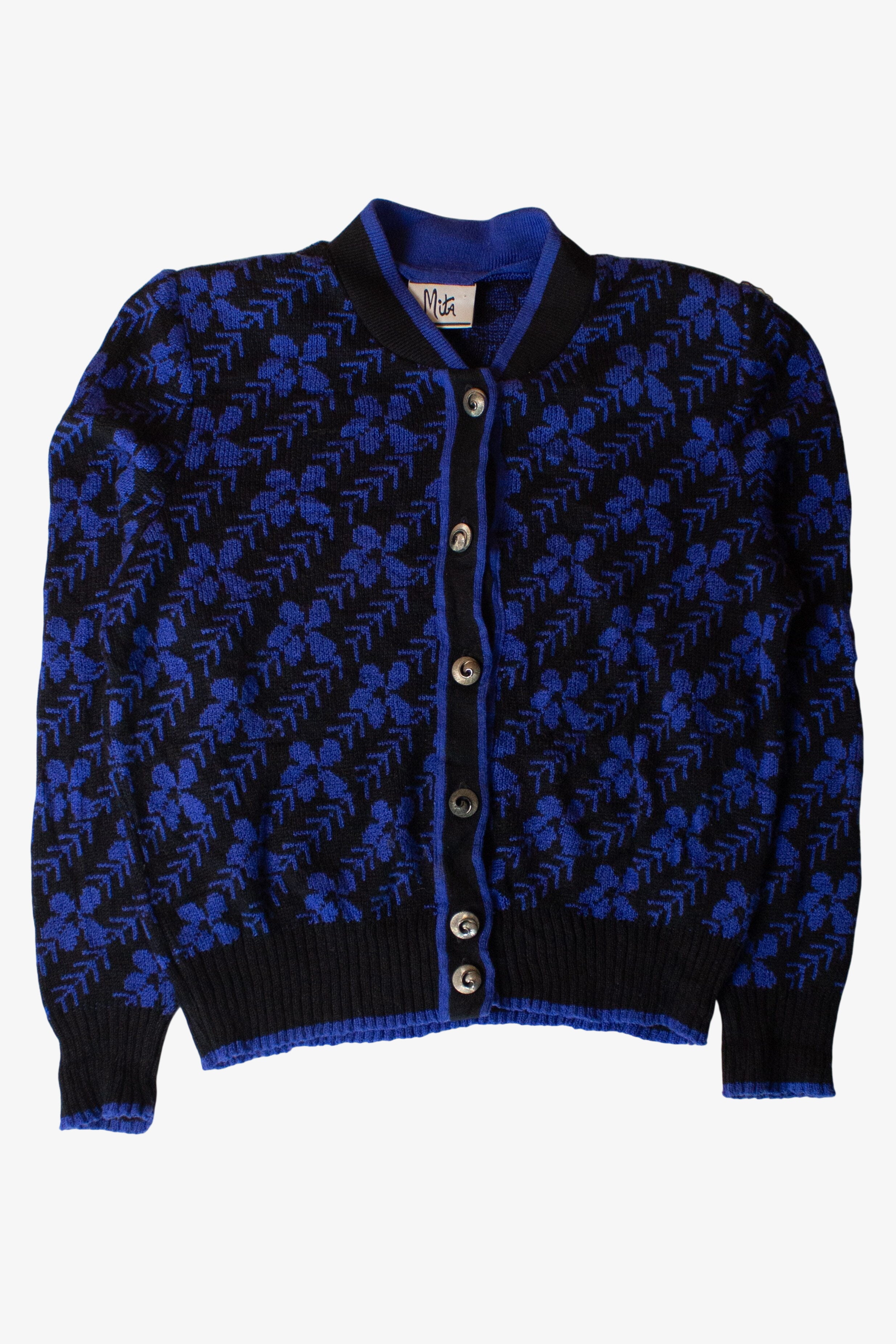 Vintage Blue Swirl Button Cardigan Sweater (1980s)