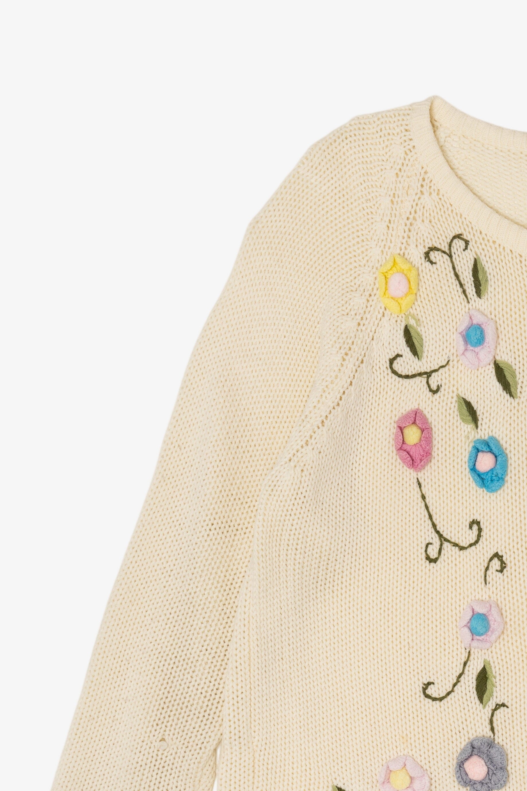 Vintage Ivory Embroidered Floral Cardigan (1990s)