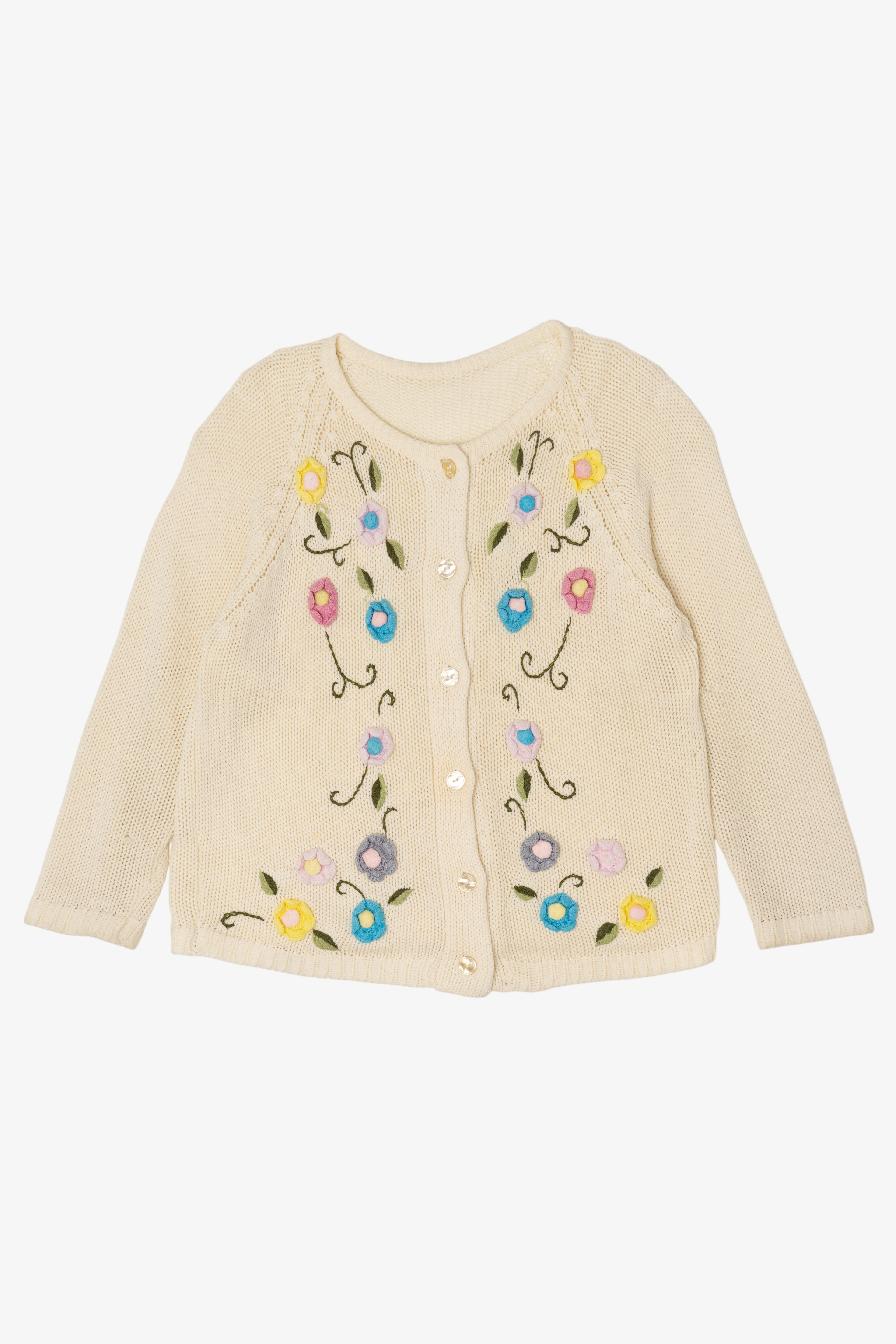 Vintage Ivory Embroidered Floral Cardigan (1990s)