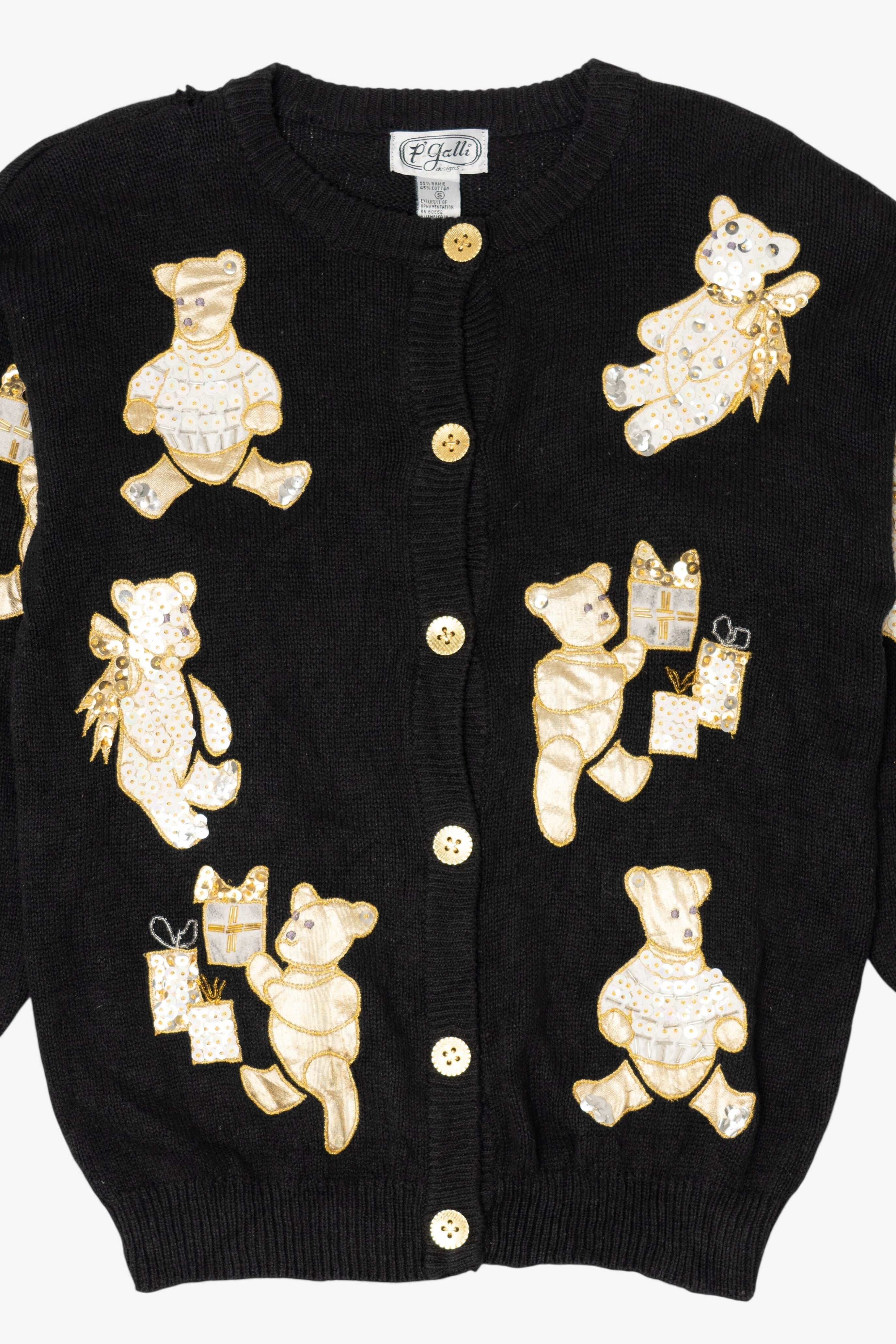 Vintage Black P'Galli Teddy Bears Cardigan (1990s)
