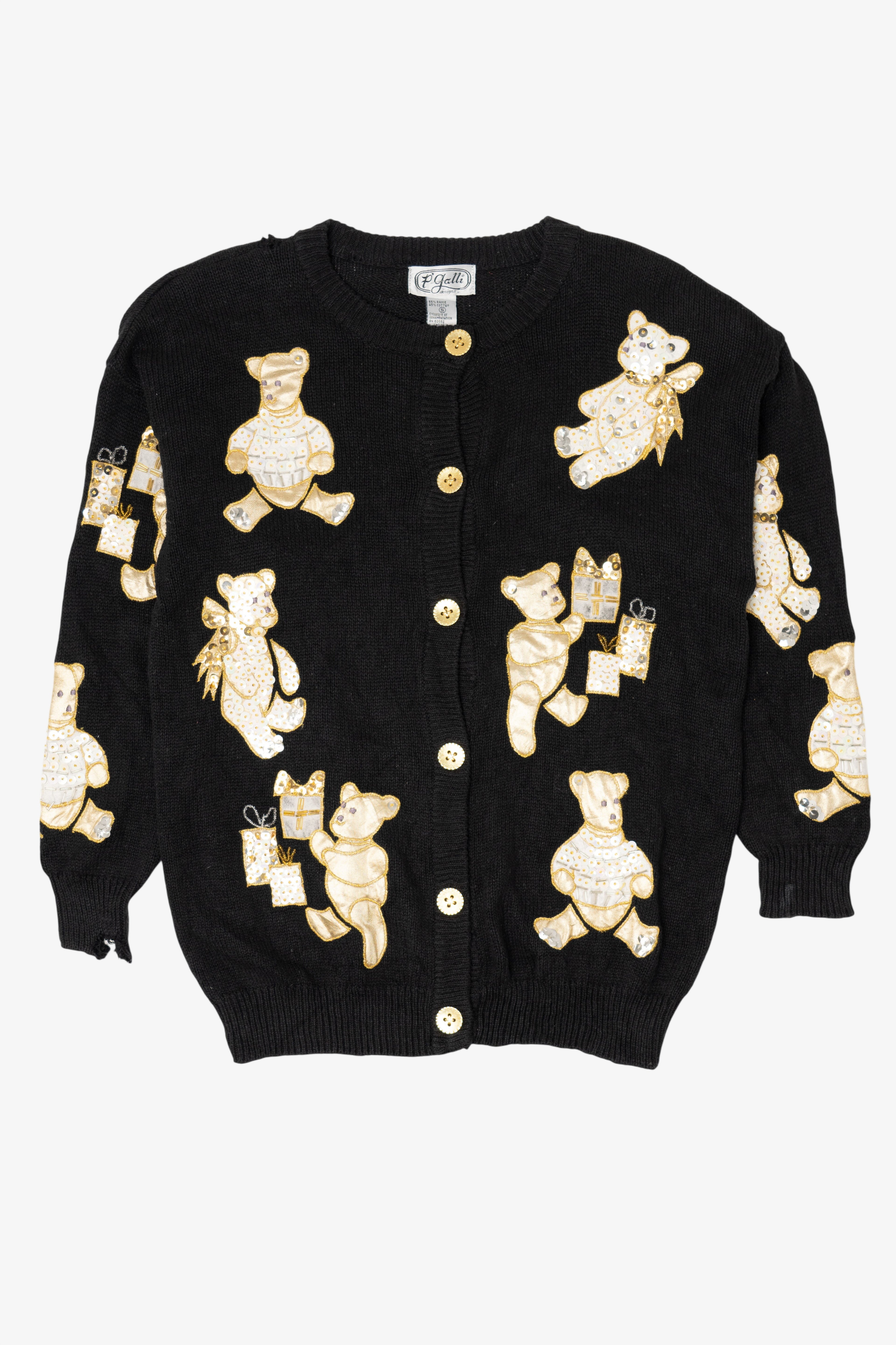Vintage Black P'Galli Teddy Bears Cardigan (1990s)