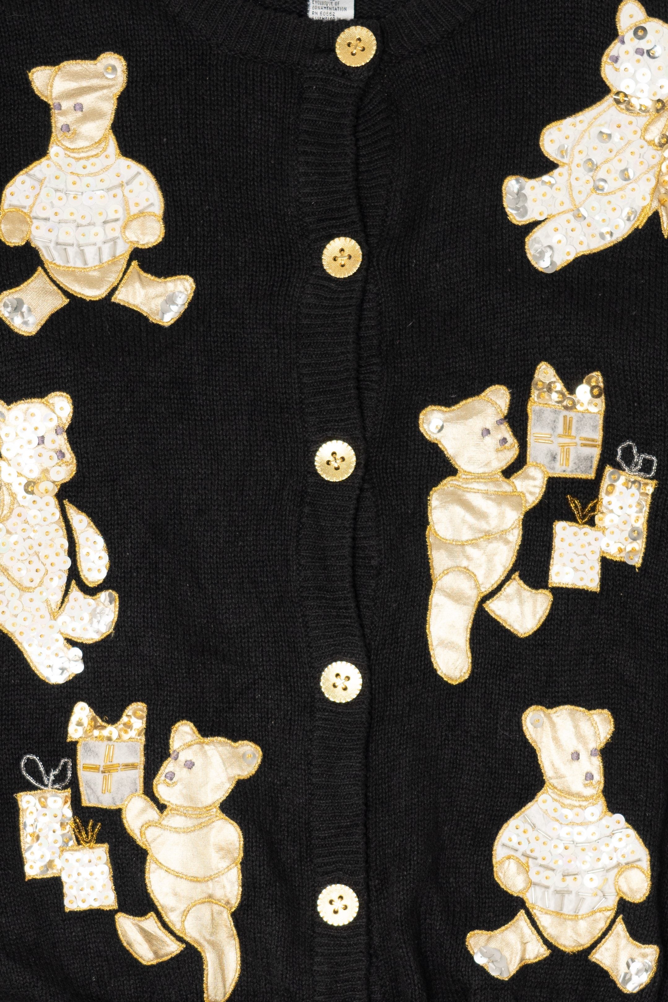 Vintage Black P'Galli Teddy Bears Cardigan (1990s)
