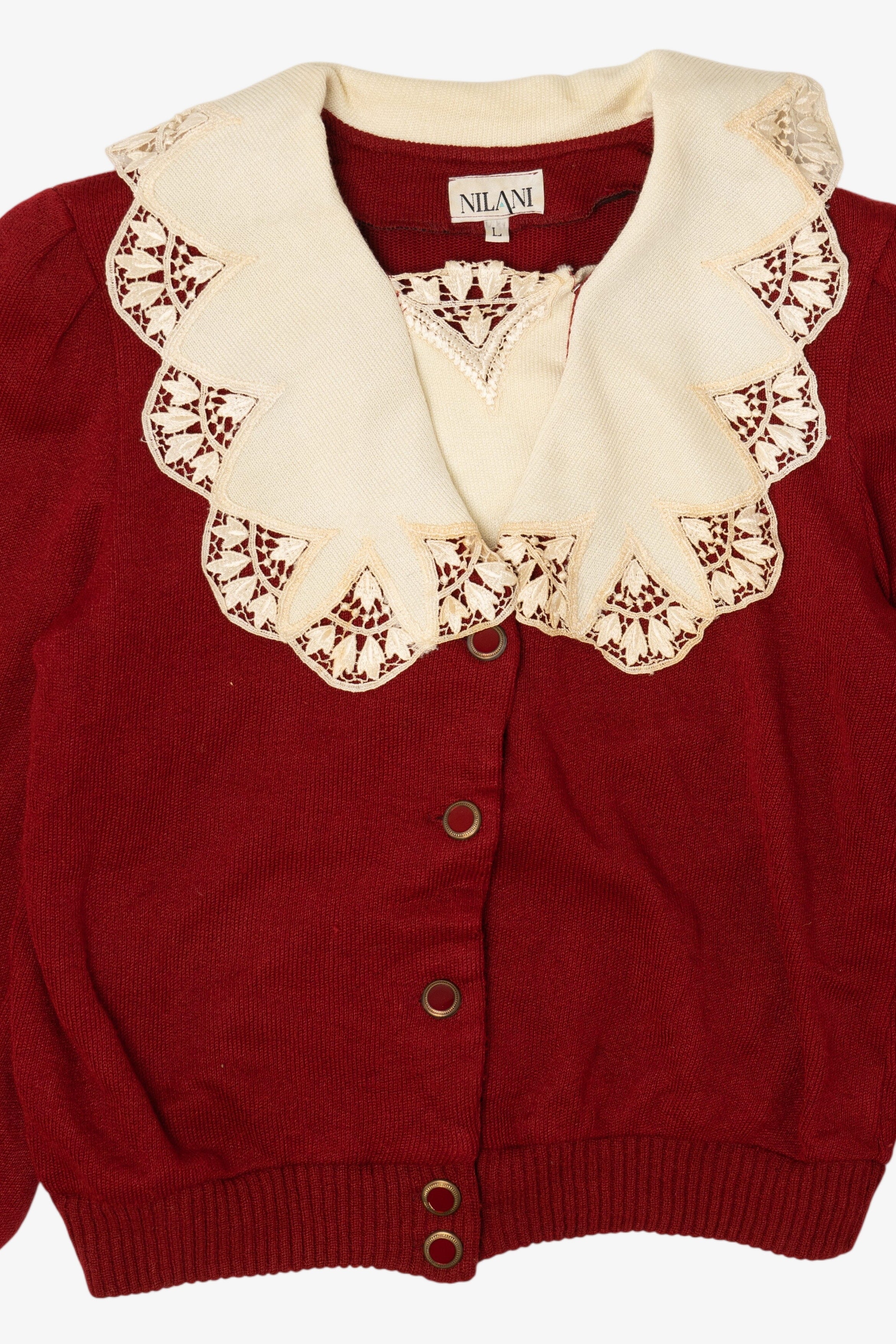 Vintage Red Nilani Lace Collar Cardigan Sweater (1980s)