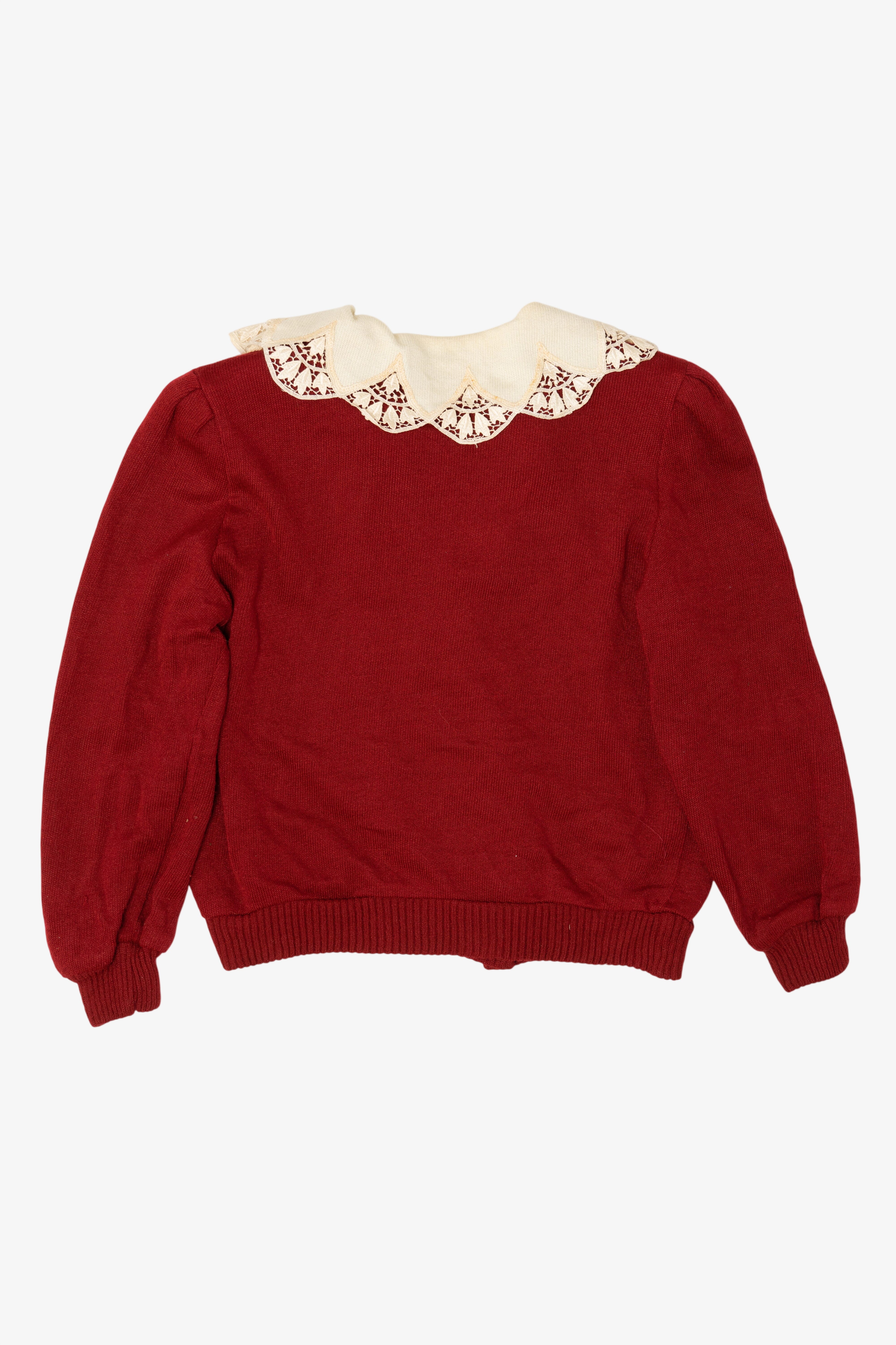 Vintage Red Nilani Lace Collar Cardigan Sweater (1980s)