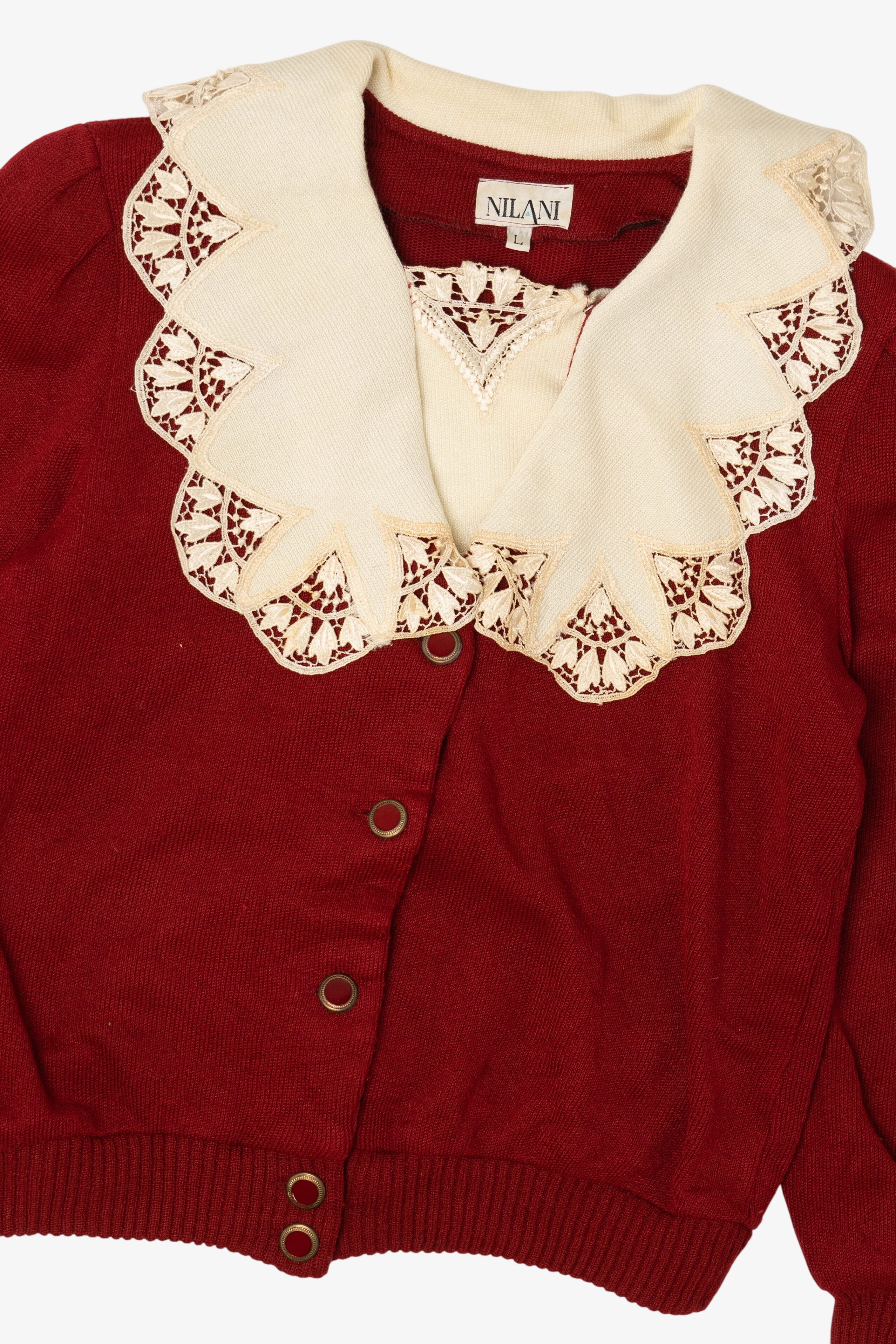 Vintage Red Nilani Lace Collar Cardigan Sweater (1980s)
