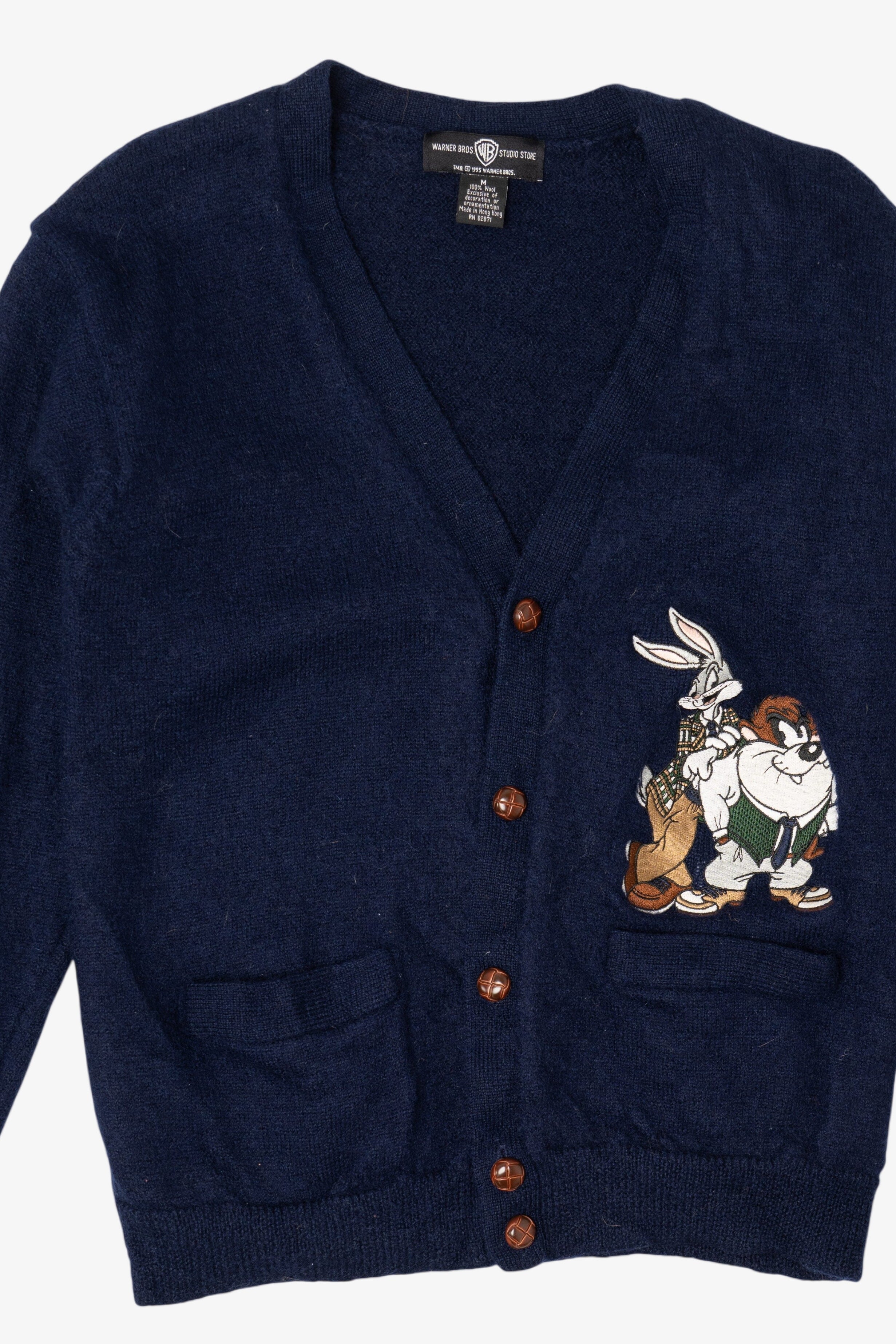 Vintage Navy Blue Looney Tunes Bugs And Taz Cardigan Sweater (1990s)