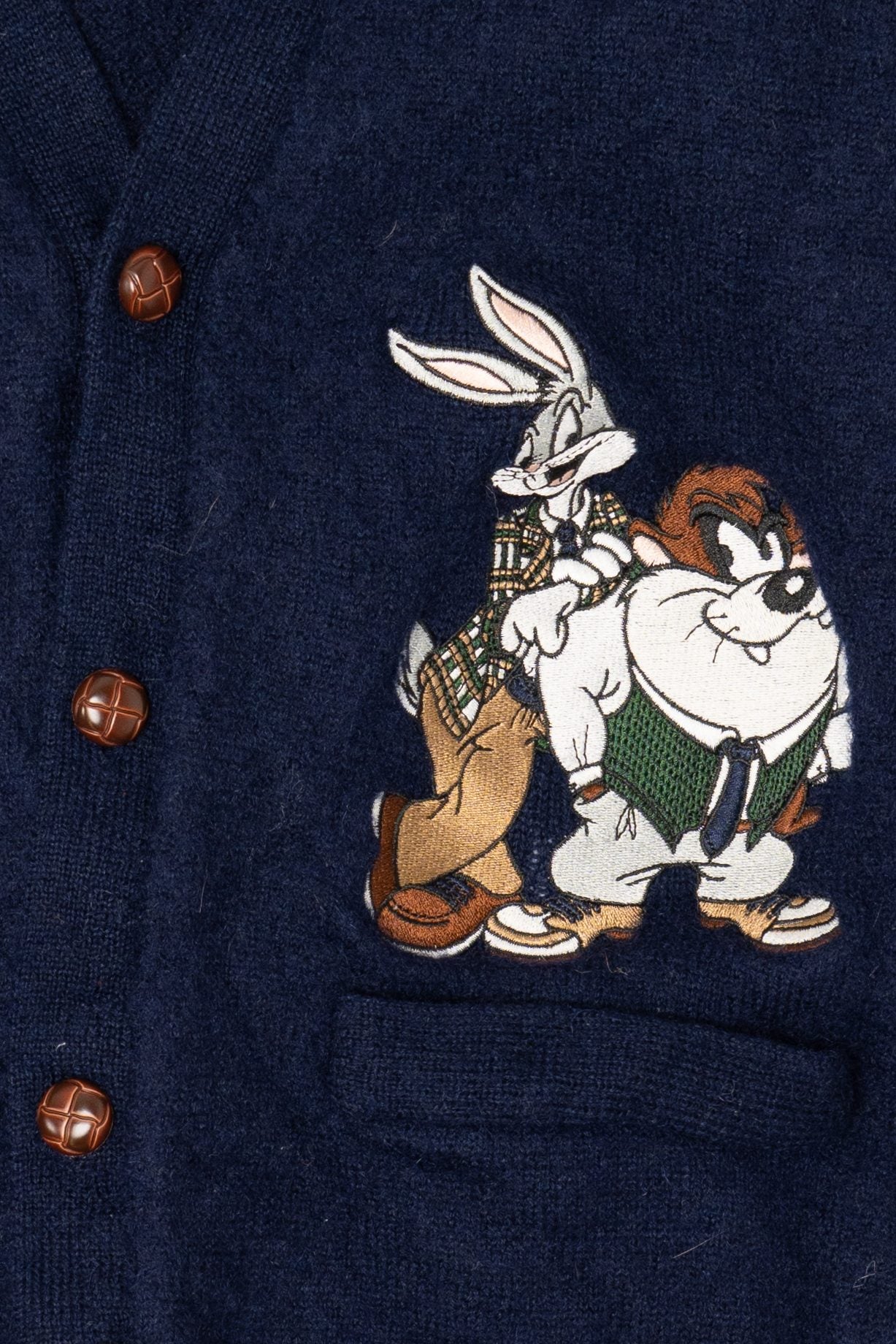 Vintage Navy Blue Looney Tunes Bugs And Taz Cardigan Sweater (1990s)