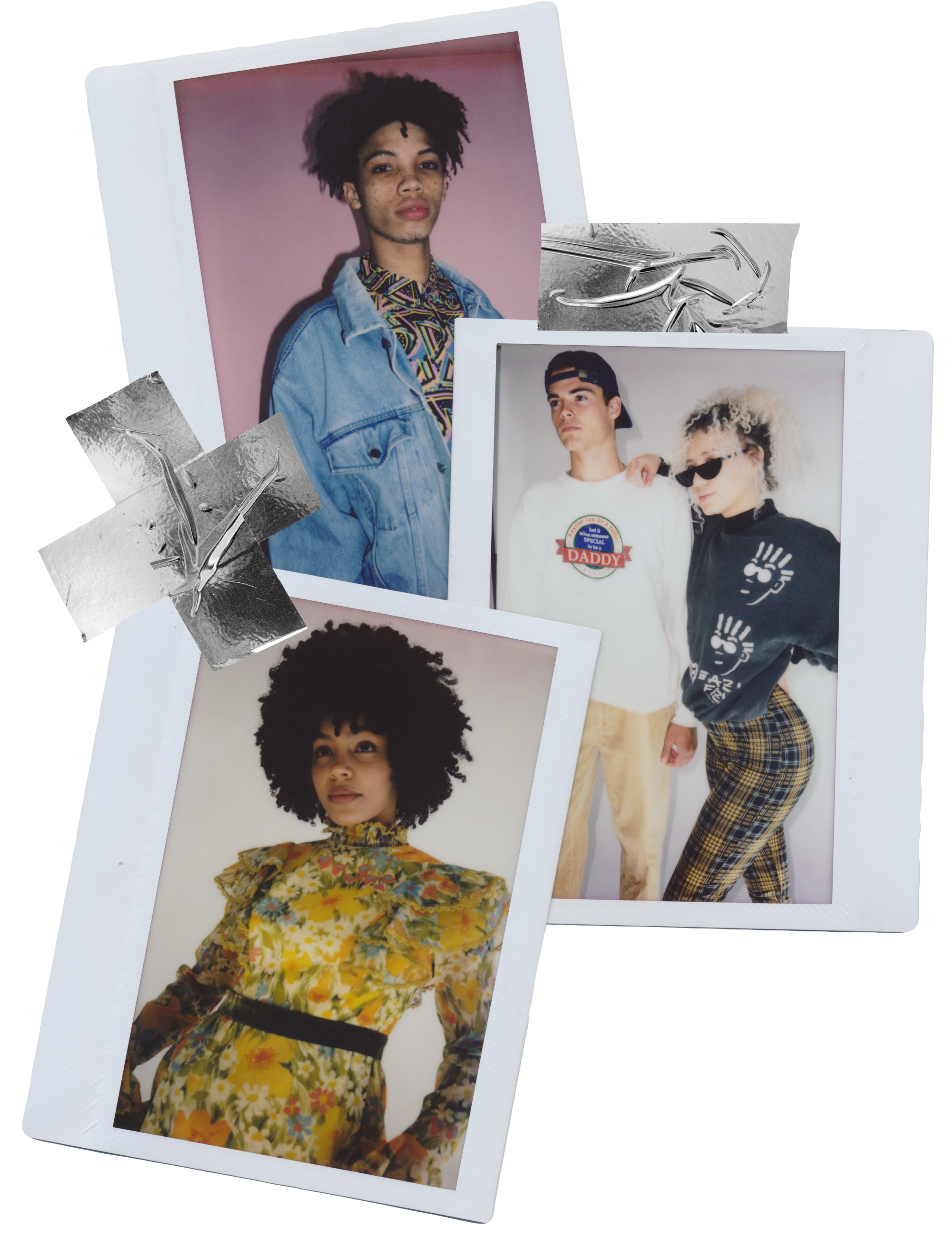 polaroid images of models wearing vintage clothing