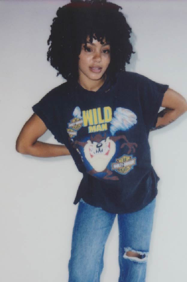 female model wearing vintage t-shirt