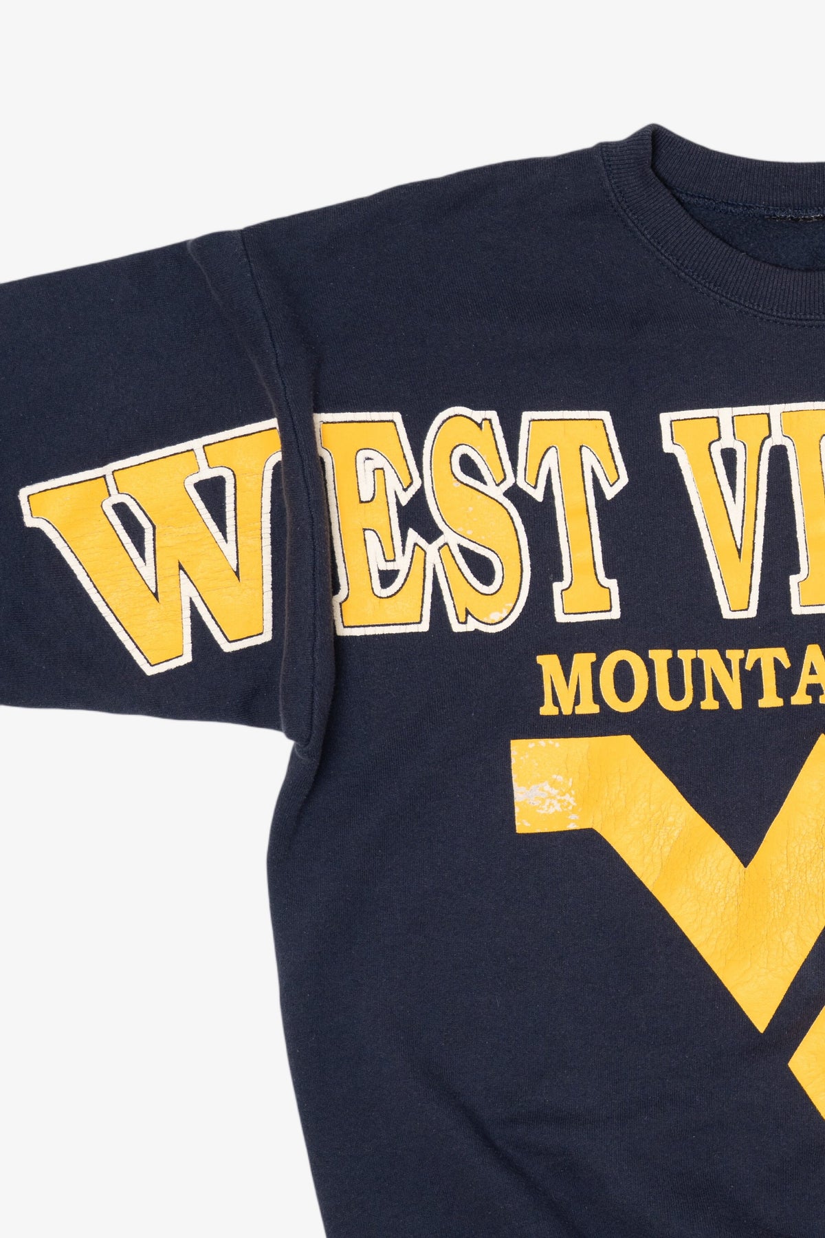 Vintage Navy Blue West Virginia Mountaineers Spell Out Sweatshirt (1990s)