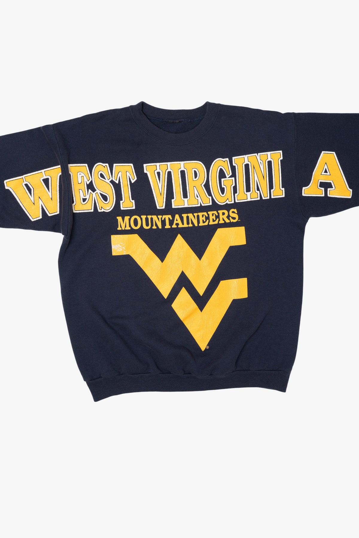 Vintage Navy Blue West Virginia Mountaineers Spell Out Sweatshirt (1990s)