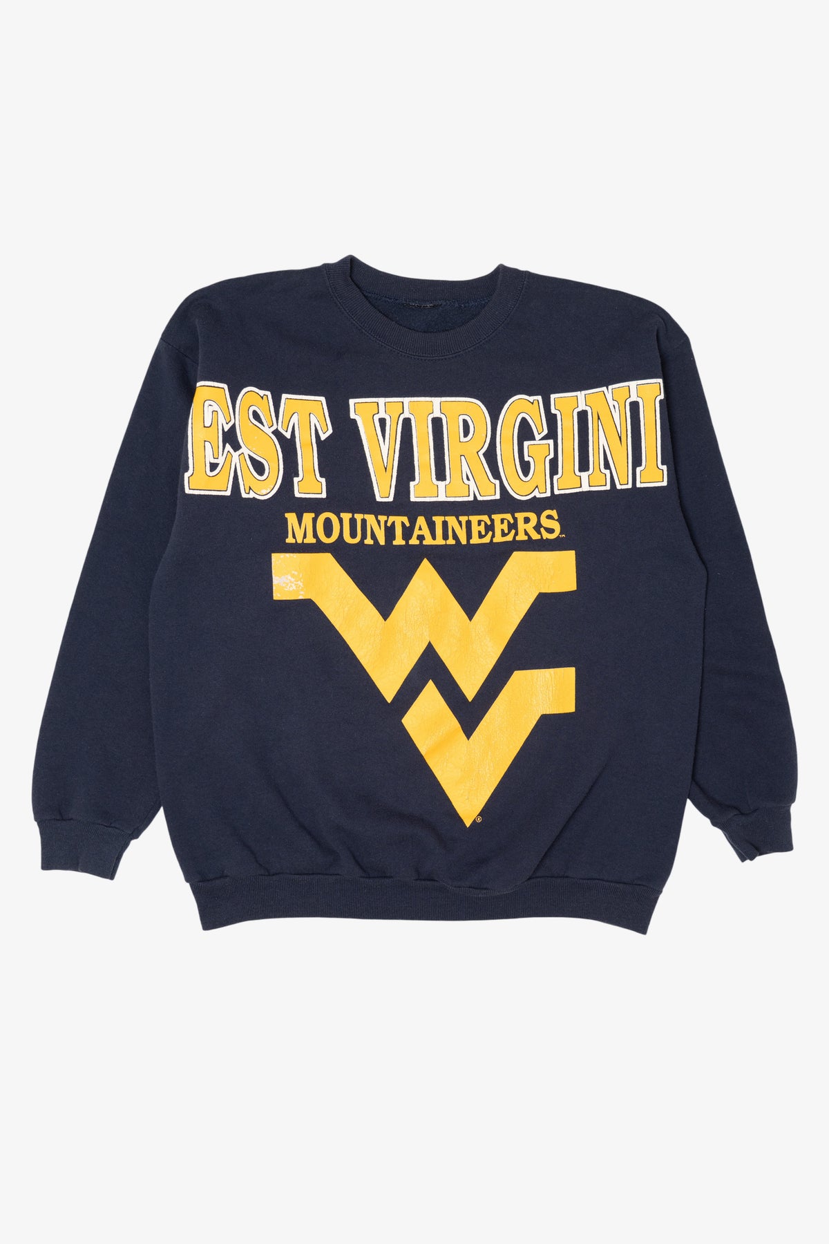 Vintage Navy Blue West Virginia Mountaineers Spell Out Sweatshirt (1990s)