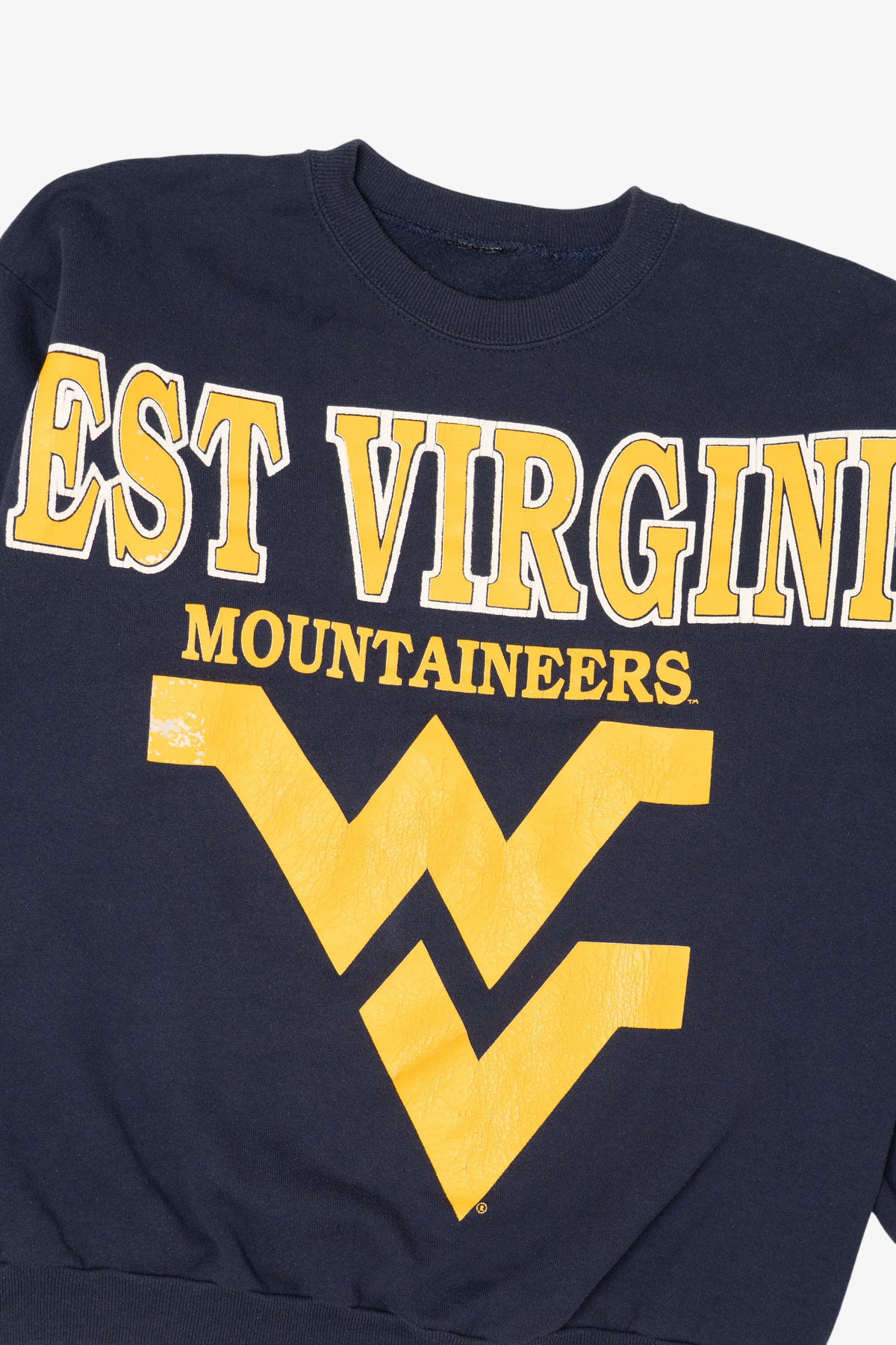 Vintage Navy Blue West Virginia Mountaineers Spell Out Sweatshirt (1990s)