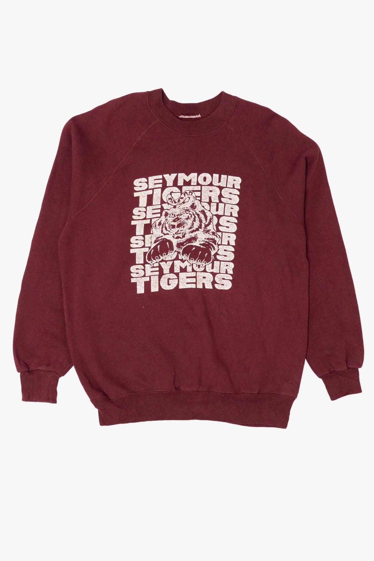 Vintage Burgundy Seymour Tigers Raglan Sweatshirt (1990s)