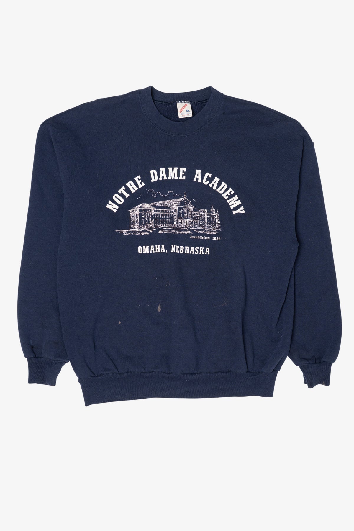 Vintage Navy Blue Notre Dame Academy Omaha Nebraska Distressed Sweatshirt (1990s)