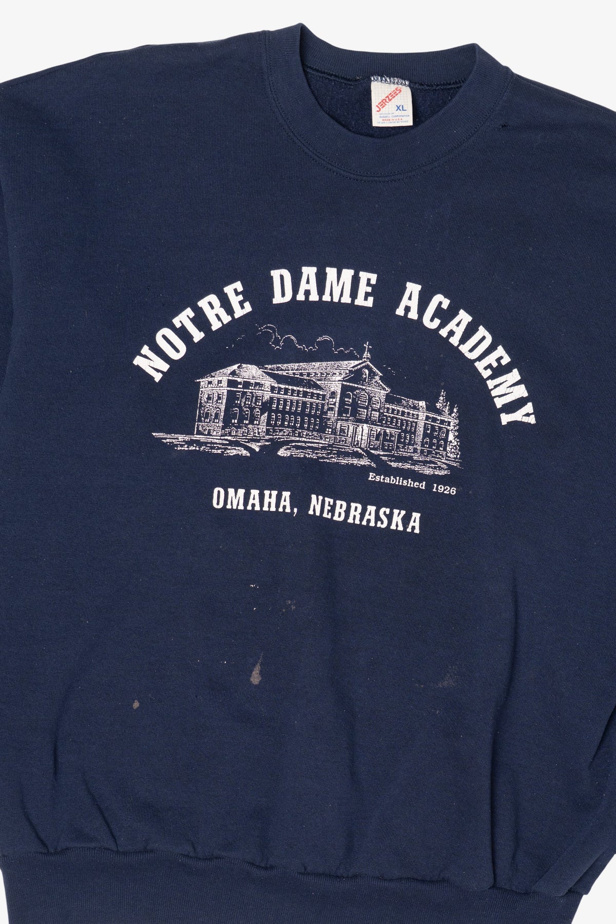 Vintage Navy Blue Notre Dame Academy Omaha Nebraska Distressed Sweatshirt (1990s)